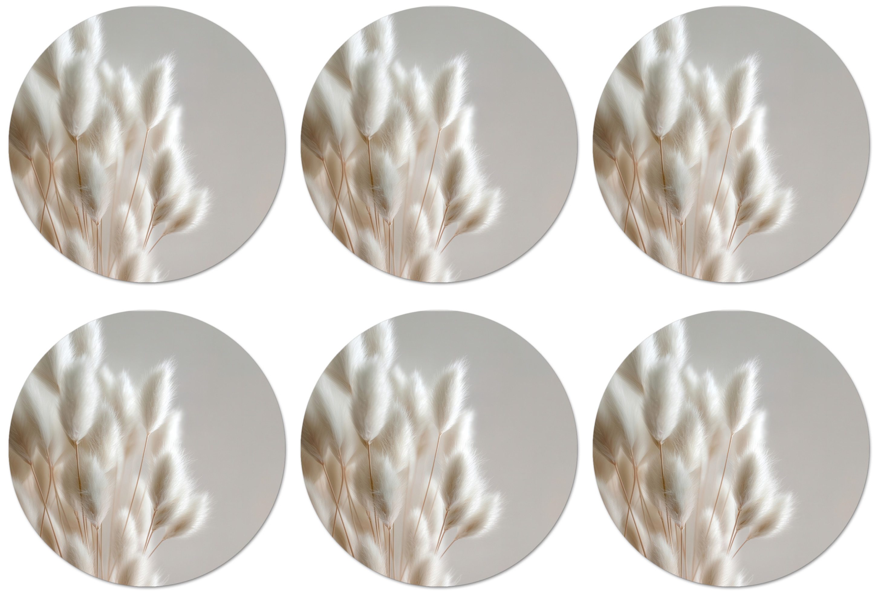 MuchoWow Glasuntersetzer Federn - Beige - Minimalistisch, Zubehör für Gläser, 6-tlg., Getränkeuntersetzer, Rund, Tassenuntersetzer Kork, 10x10 cm