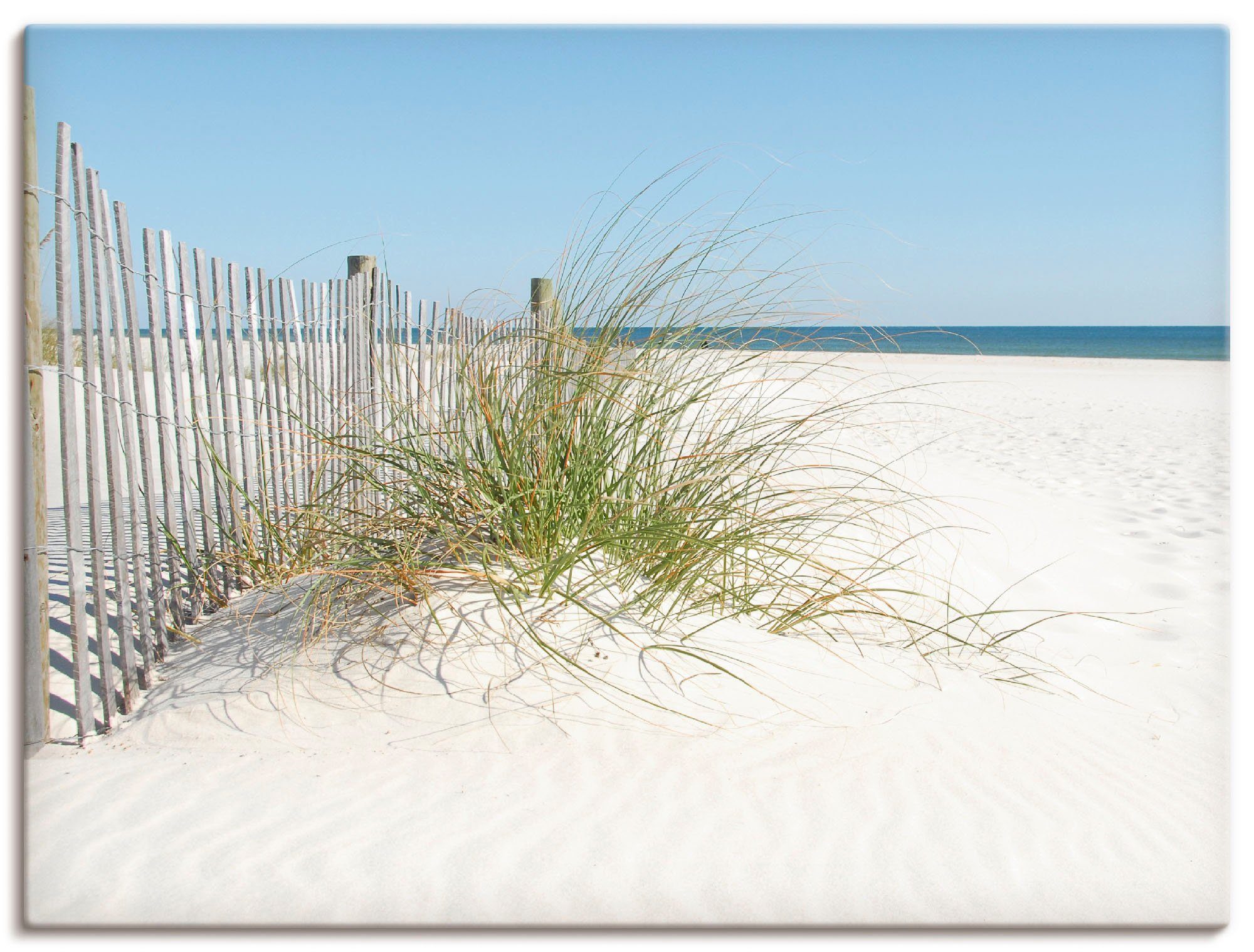 Artland Leinwandbild Schöne Sanddüne mit Gräsern und Zaun, Strand (1 St), auf Holzrahmen gespannt