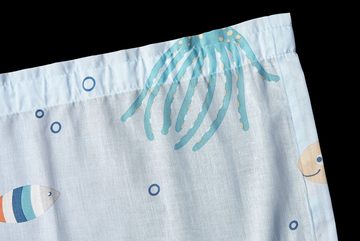Gardine OCEAN, Lüttenhütt, Kräuselband (1 St), halbtransparent, Kindergardine, mit Meeresmotiven einseitig bedruckt, Tiere