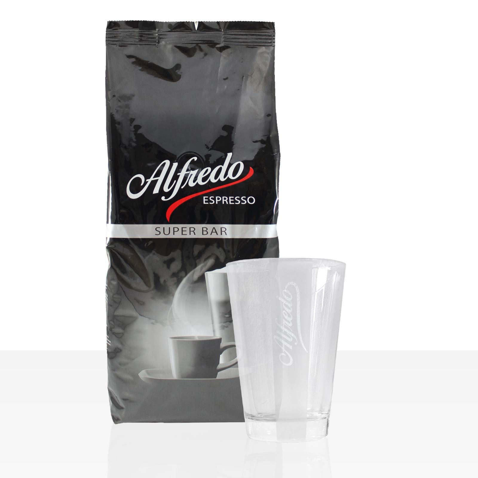 DARBOVEN Kaffee Alfredo Super Bar Espresso Bohne & Latte Macchiato Glas