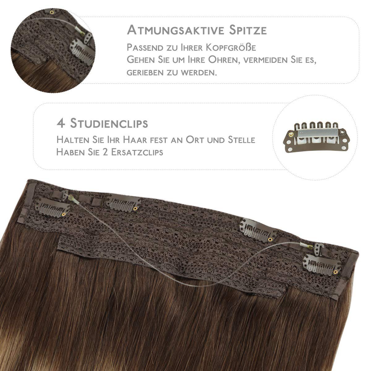 Echthaar-Extension Halo Haar, Wennalife Schokolade Extensions, Haar Blonde bis Braun Karamell