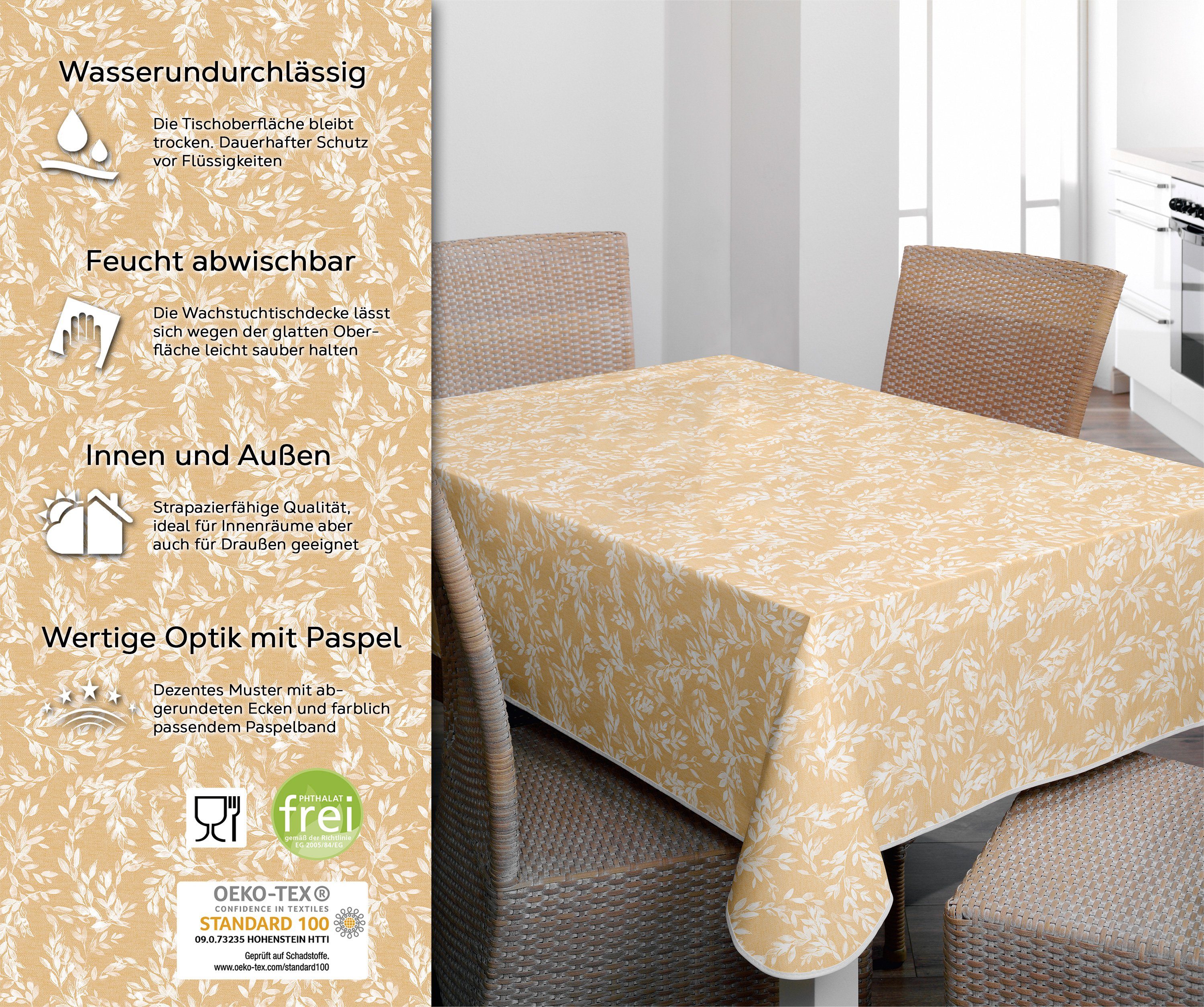 Beautex Tischdecke Wachstuch Tischdecke abwischbar rutschfest mit Paspelband Eckig Rund (1-tlg)