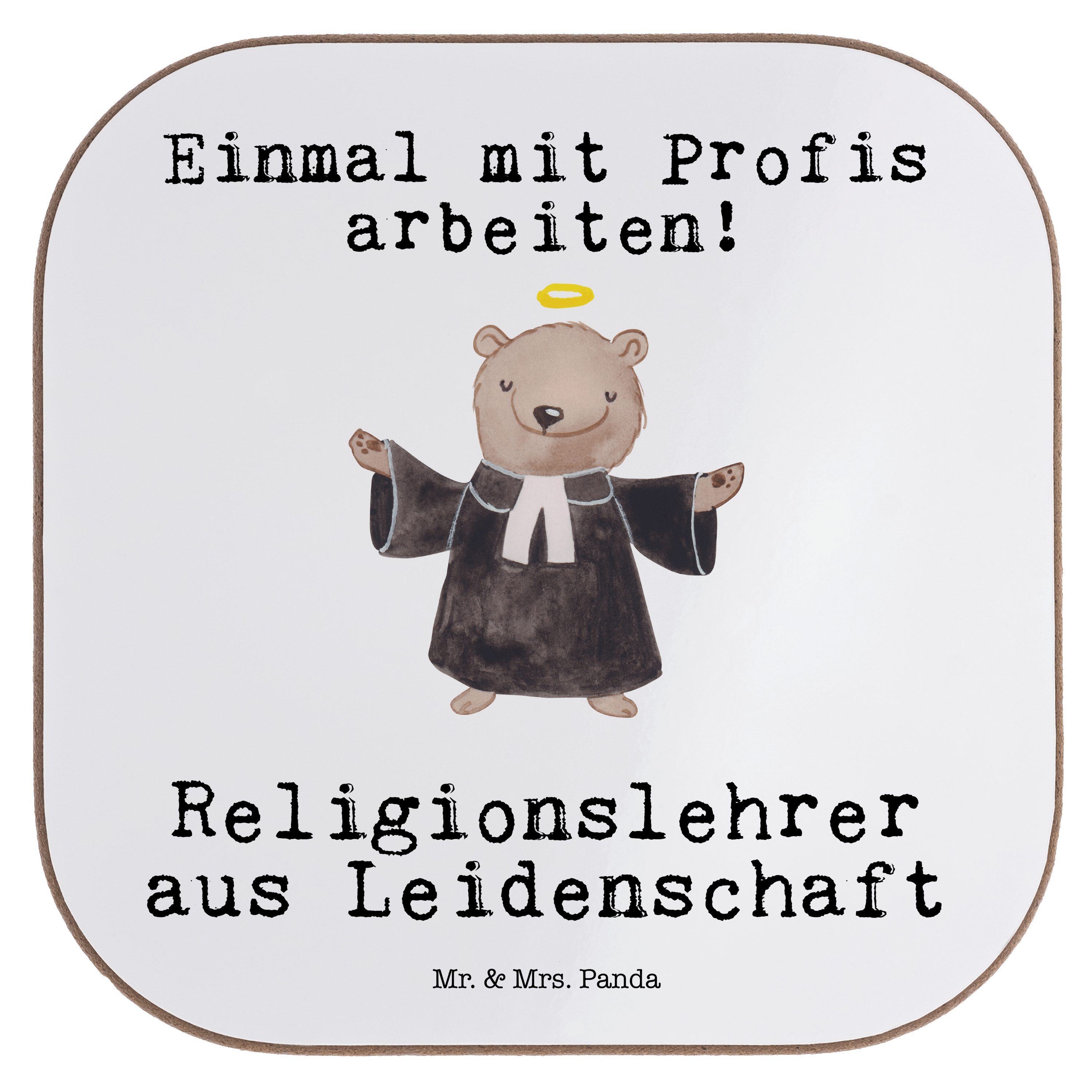 Mr. & Religionslehrer aus Grun, 1-tlg. Geschenk, Panda Lehrer, - Mrs. Weiß - Getränkeuntersetzer Reli Leidenschaft