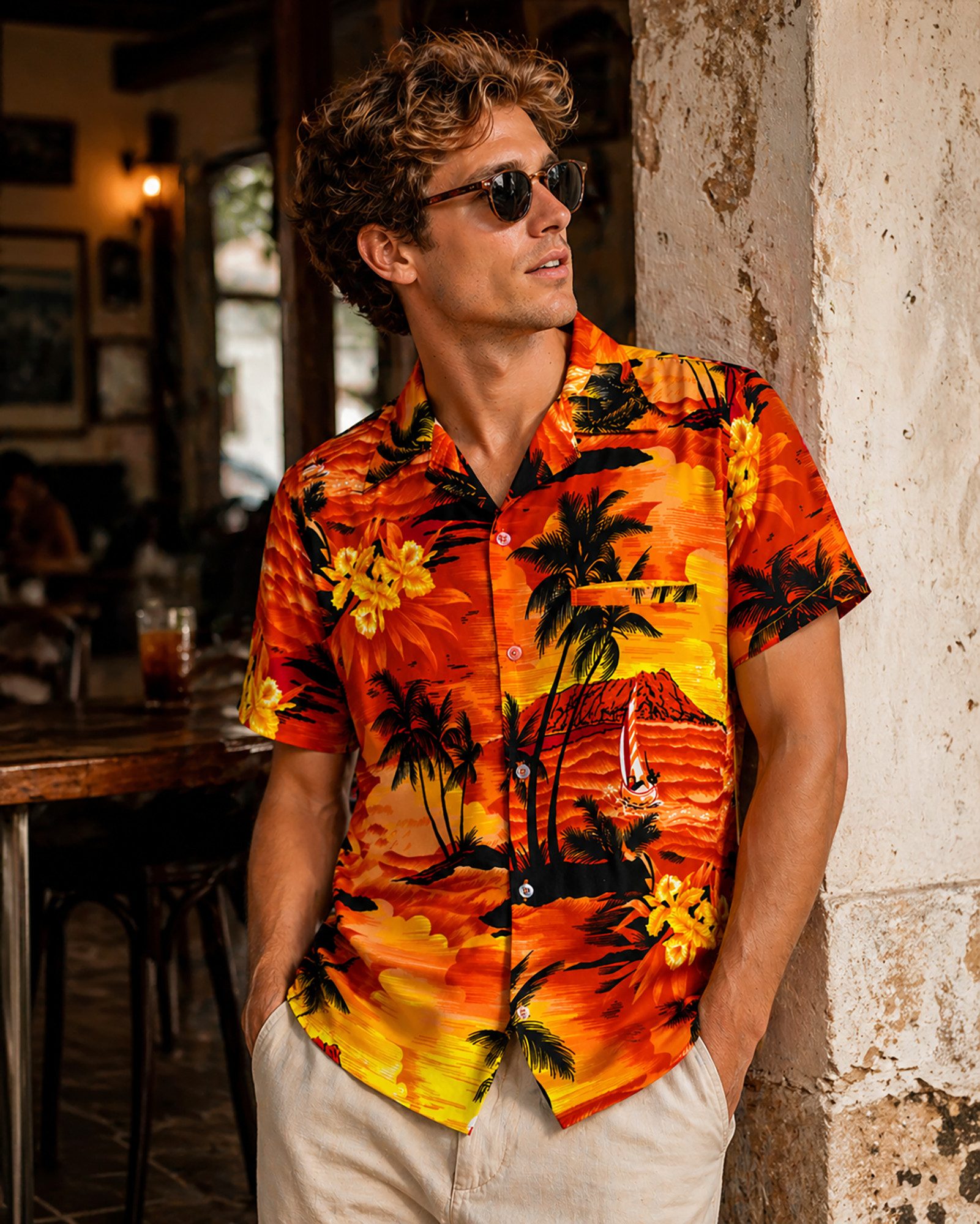 King Kameha Hawaiihemd "Surf" Funky Hawaii-Hemd Herren Kurzarm Front-Tasche Sommerhemd