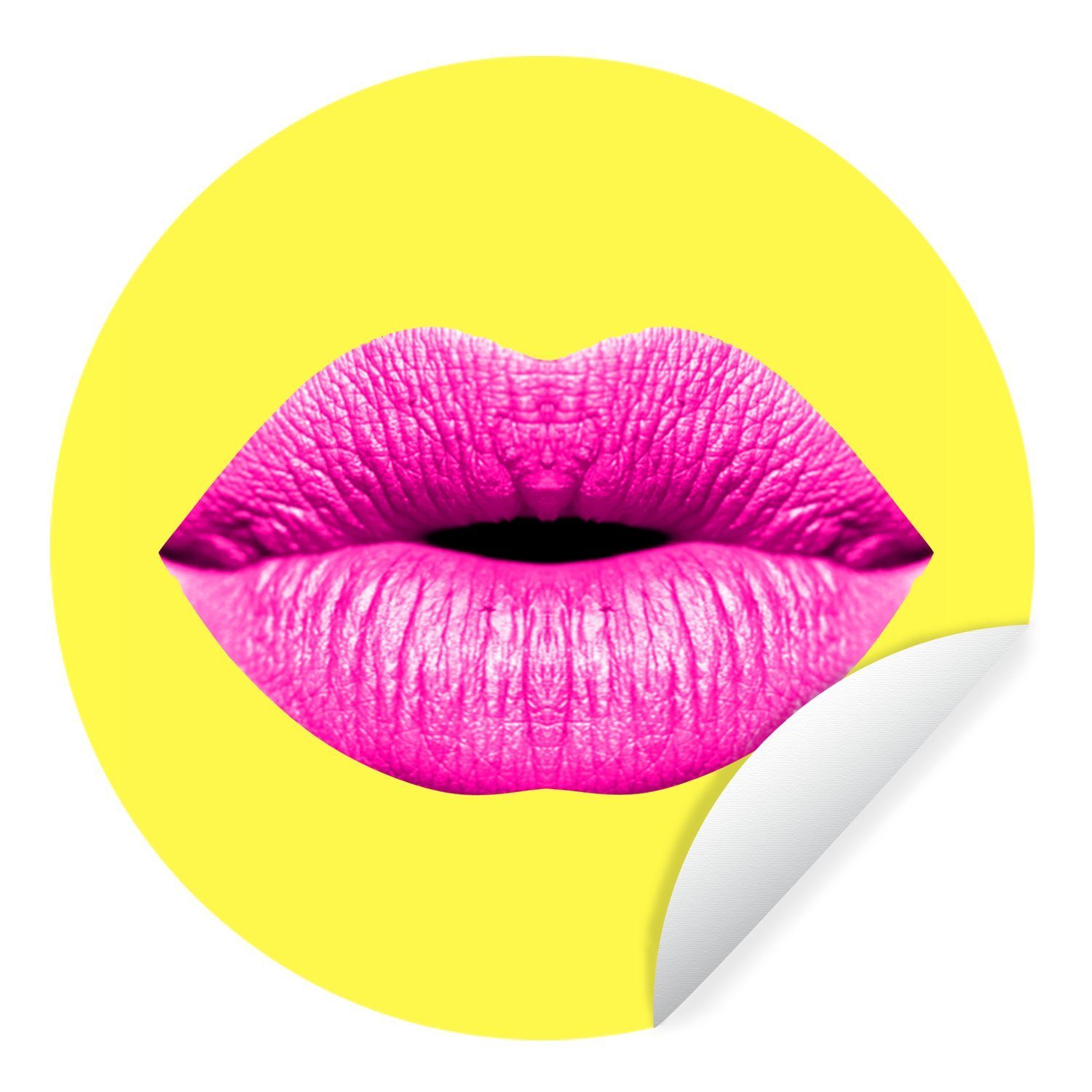 MuchoWow Wandsticker Lippen - Rosa - Gelb (1 St), Tapetenkreis für Kinderzimmer, Tapetenaufkleber, Rund, Wohnzimmer