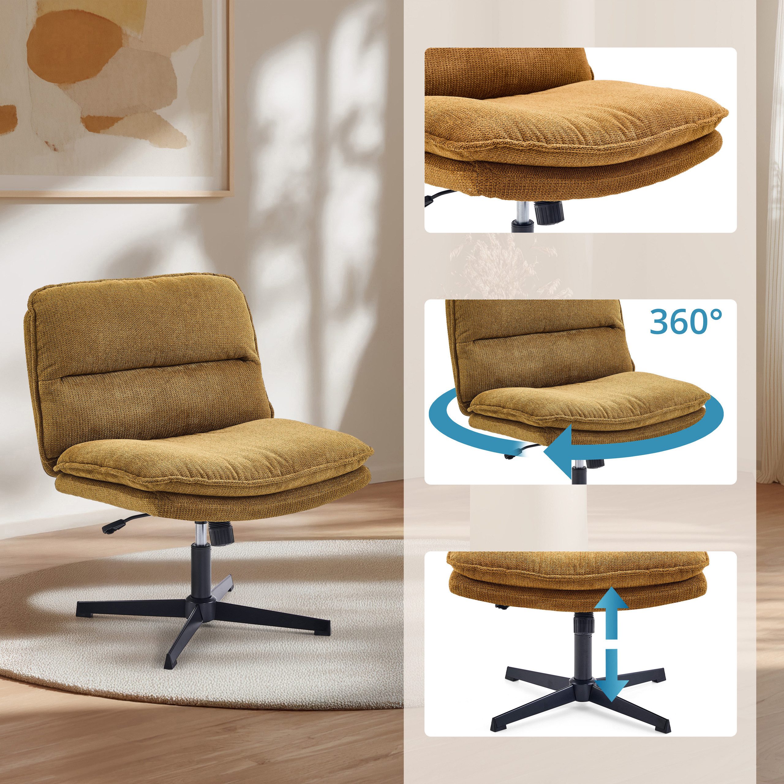 hjh LIVING Loungesessel Loungesessel Criss-Cross 20 Stoff ohne Armlehnen, Bürostuhl, Schneidersitz Stuhl drehbar für Wohnzimmer Home-Office