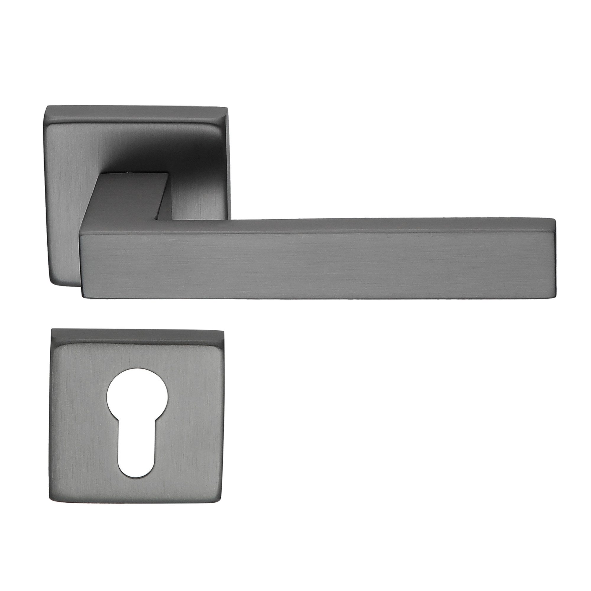 MeinTürgriff Drückergarnitur Trento Flachrosette samtgrau Türgriff eckig Rosettengarnitur