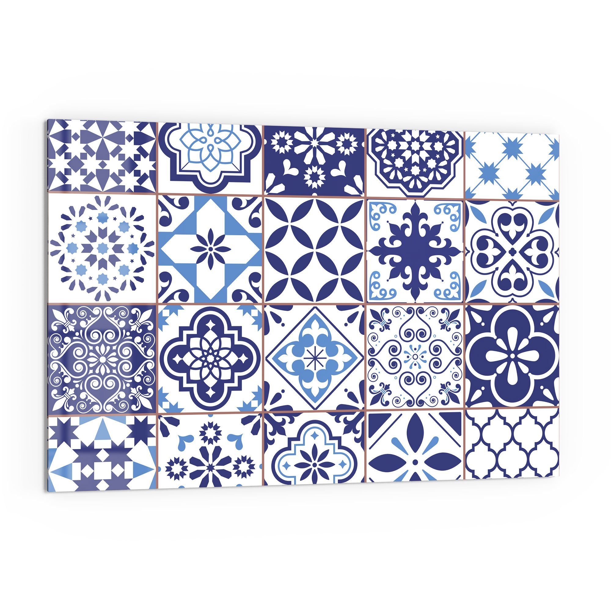 DEQORI Küchenrückwand 'Azulejo Wandkacheln', Glas Spritzschutz Badrückwand Herdblende | Küchenrückwände