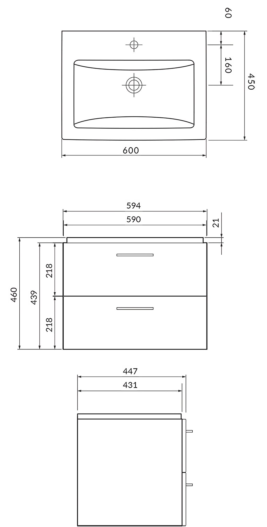 150x30x25, mit 60 Badmöbel-Set Waschbecken-Unterschrank COMO Schubladen Nussbaum KOLMAN & LARA Keramikwaschbecken mit Hochschrank