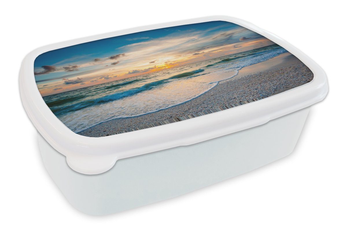 MuchoWow Lunchbox Strand - Mädchen und Kunststoff, (2-tlg), Meer Brotdose, weiß Sonnenuntergang, Brotbox Kinder für für Erwachsene, - und Jungs