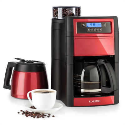 Klarstein Filterkaffeemaschine Aromatica II Duo Kaffeemaschine, integriertes Mahlwerk, 1,25 l, rot, 0l Kaffeekanne
