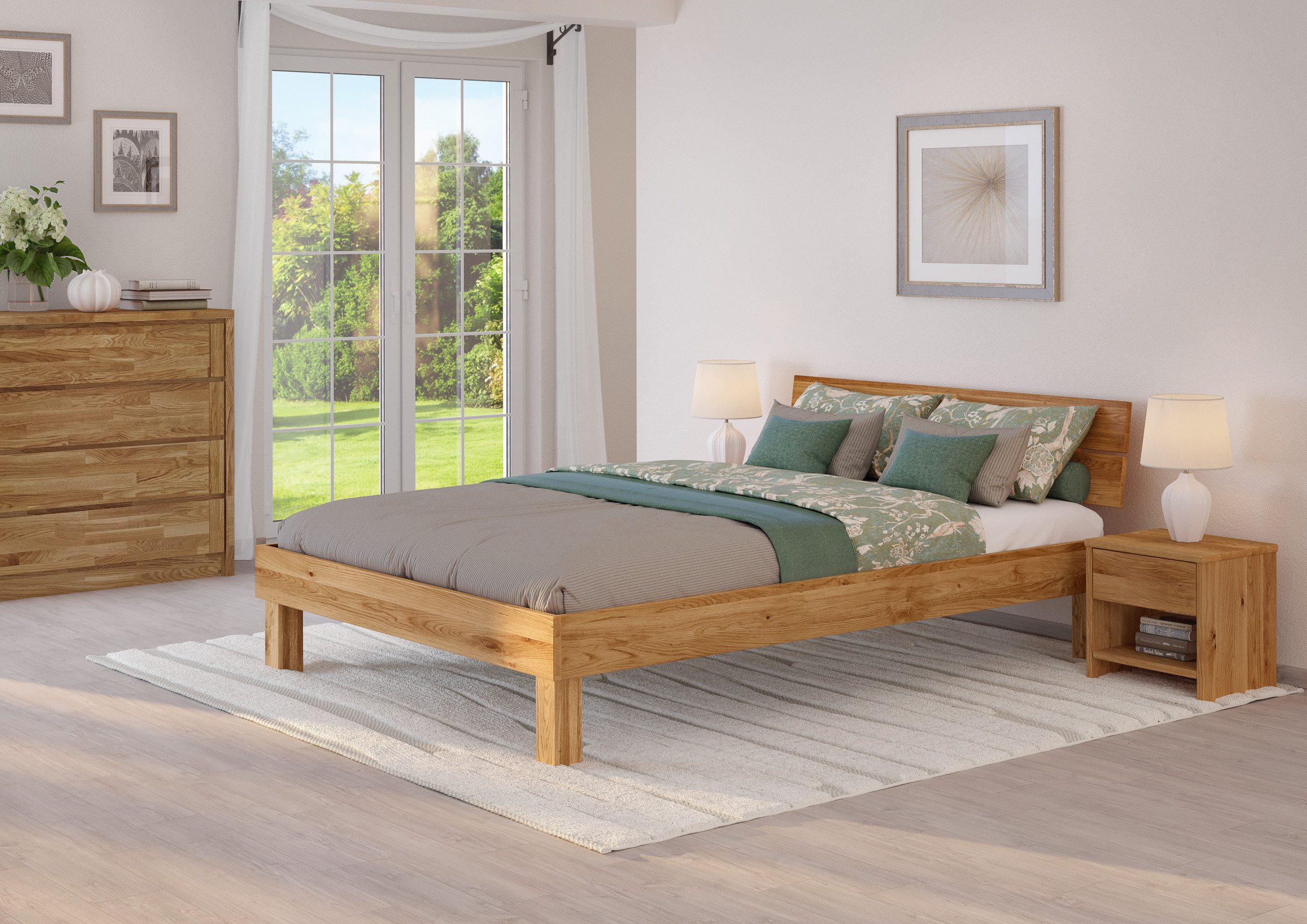 ERST-HOLZ Massivholzbett Überlanges Einzelbett Doppelbett Massivholzbett Eiche Geölt, Eiche geölt