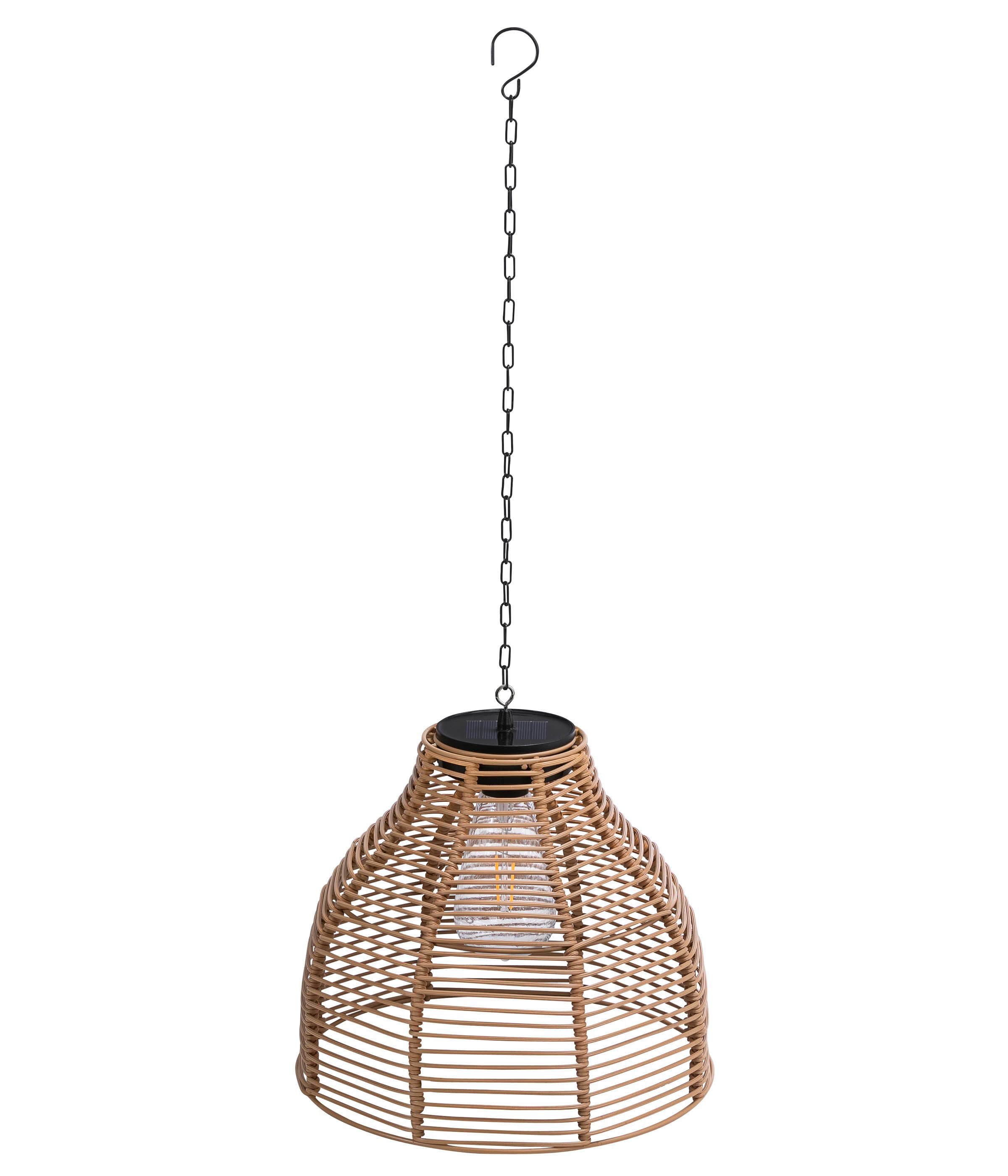 Dehner LED Solarleuchte Solar-Hängelampe Mila, warmweißes Licht, IP44, Ø 26 cm, Höhe 22 cm, Warmweiß, Gartenleuchte in Rattanoptik mit Dämmerungssensor, 6 Std. Leuchtdauer