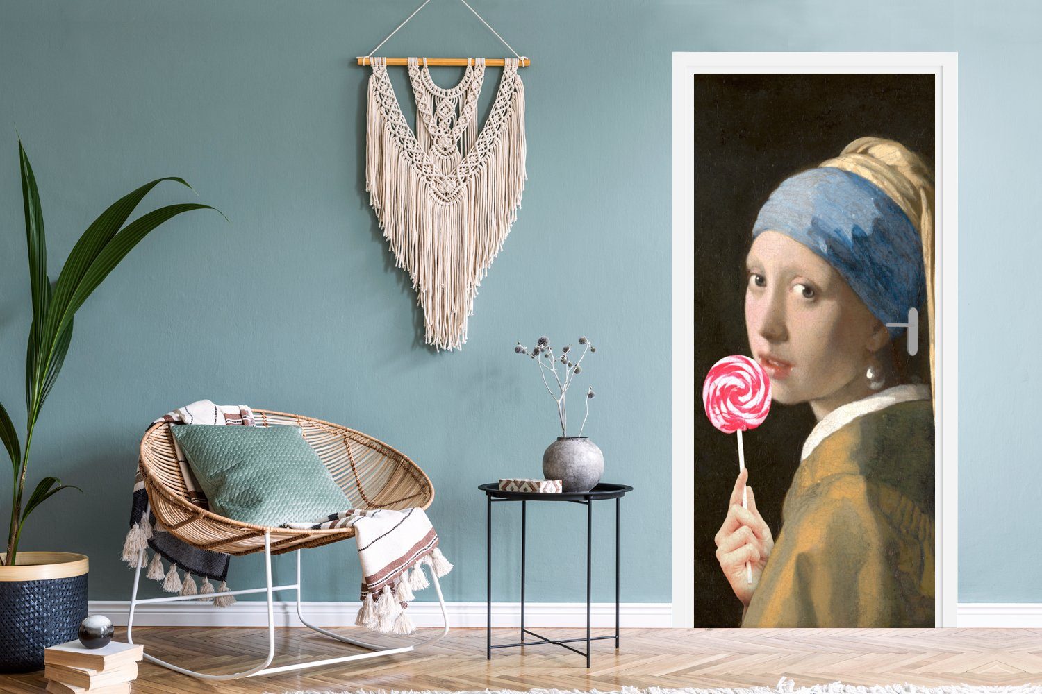 MuchoWow Türtapete - dem (1 75x205 Vermeer Matt, Fototapete Perlenohrring Tür, St), Türaufkleber, Lollipop, mit - für Mädchen cm Das bedruckt
