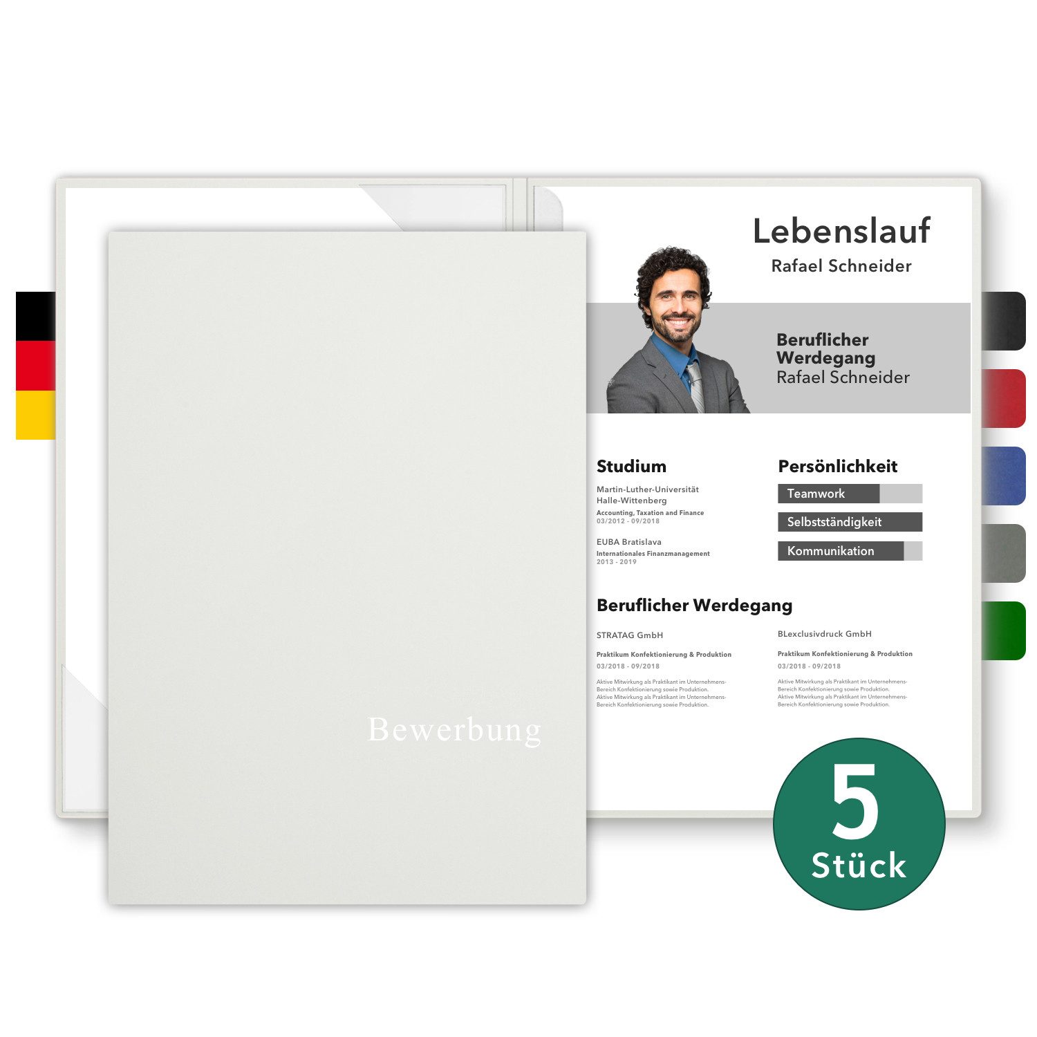 STRATAG Bewerbungsmappe SELECT BL-plus - 5 Stück 2-teilig mit 1 Klemmschiene (Set, 5-St., Naturkarton - Premium-Qualität mit hochwertiger Prägung Bewerbung), direkt vom Hersteller STRATAG - handgefertigt in Deutschland