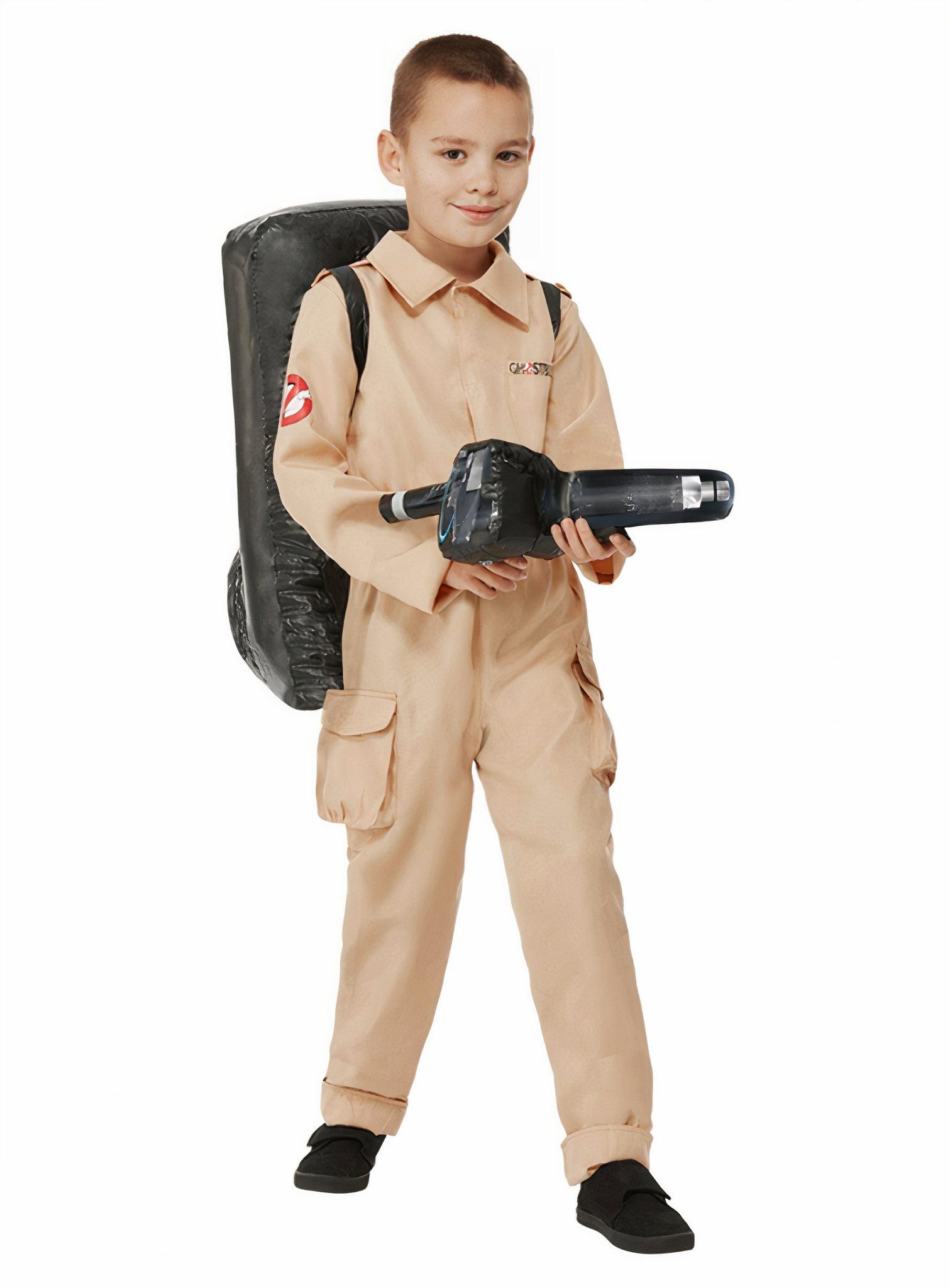 Smiffys Kostüm Ghostbusters Kostüm für Kinder, Offiziell lizenzierter Overall mit aufblasbarem Protonenstrahler