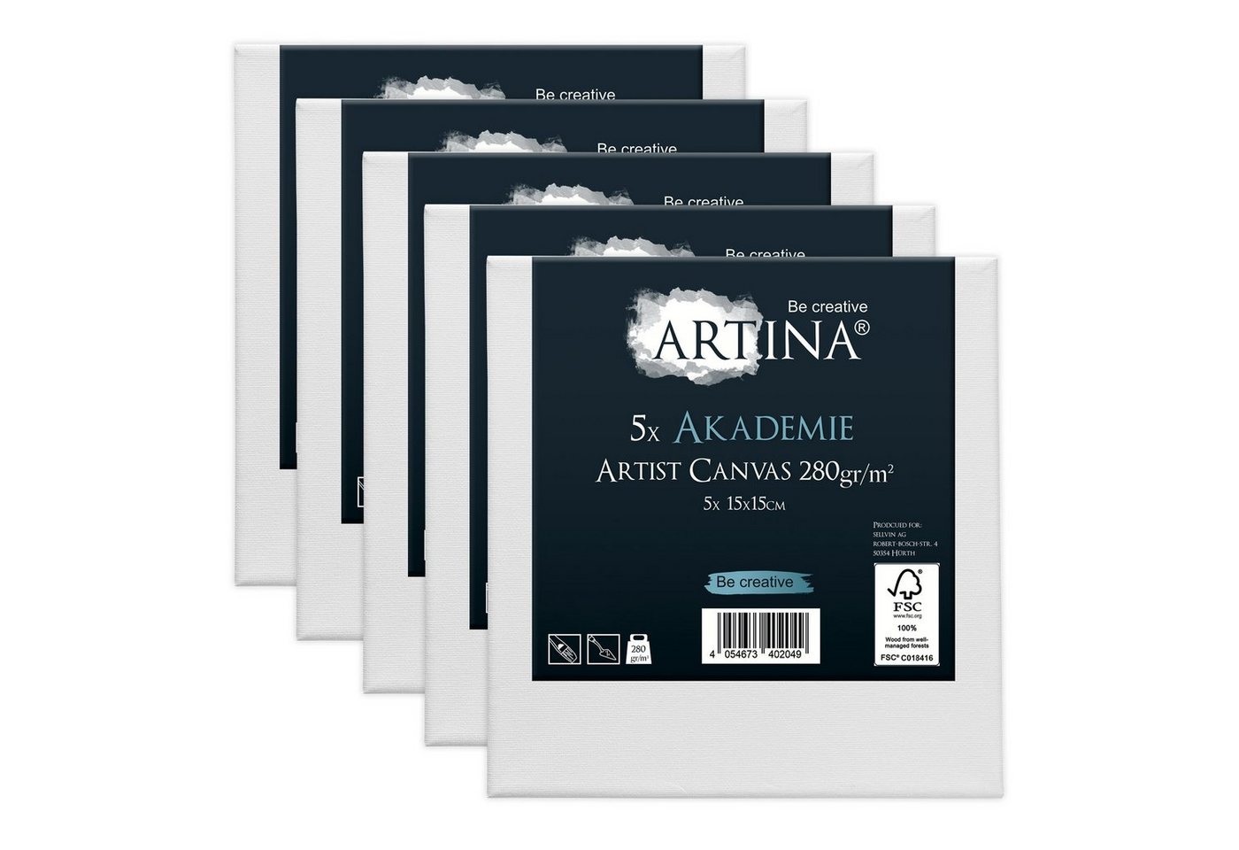 Thumbnail - Artina Leinwand Akademie, Keilrahmen 5er Set 15x15cm