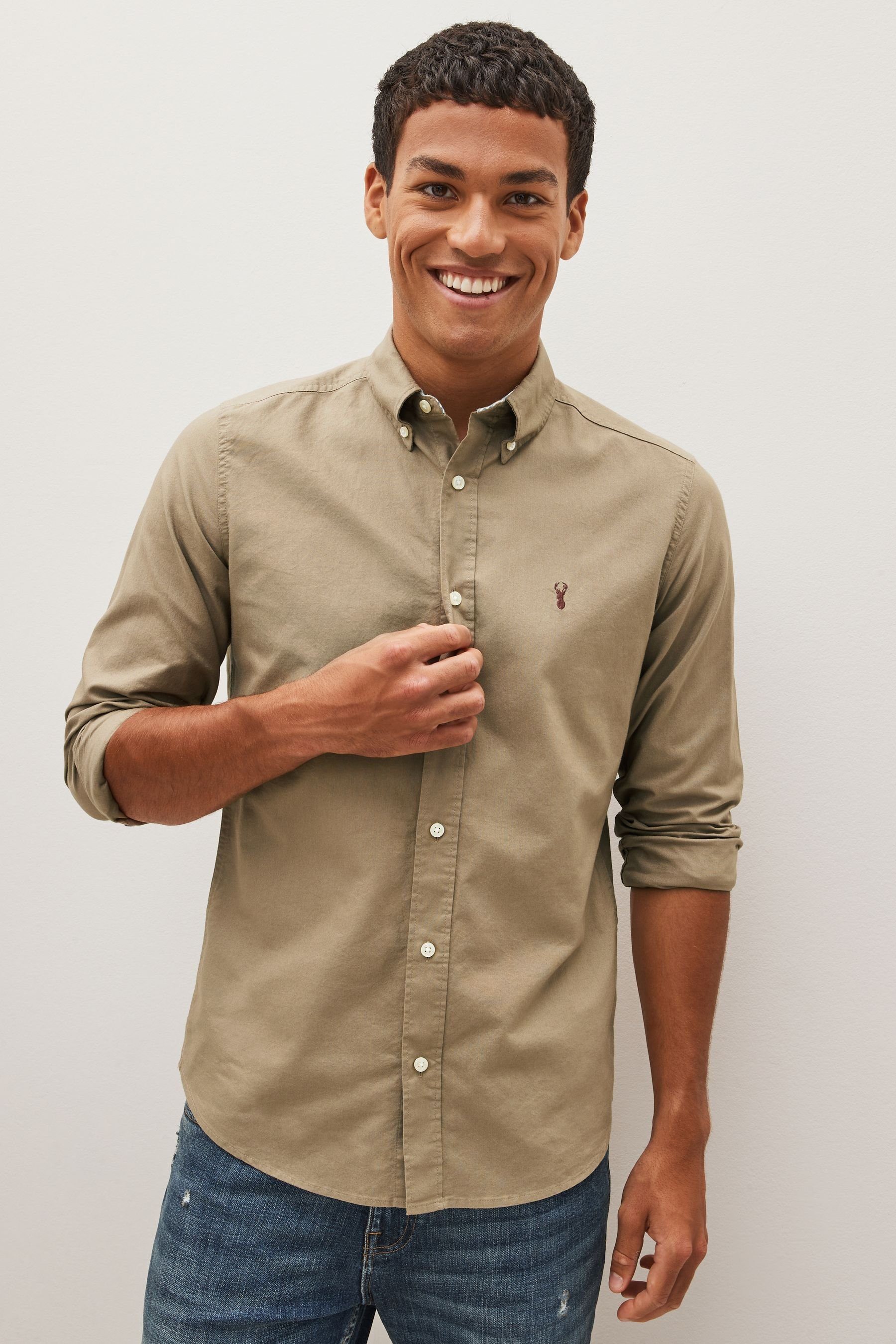 Next Langarmhemd Langärmeliges Slim Fit Oxfordhemd günstig online kaufen