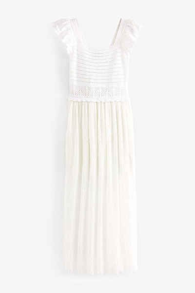 Next Sommerkleid Kleid mit gehäkelten Trompetenärmeln (1-tlg)