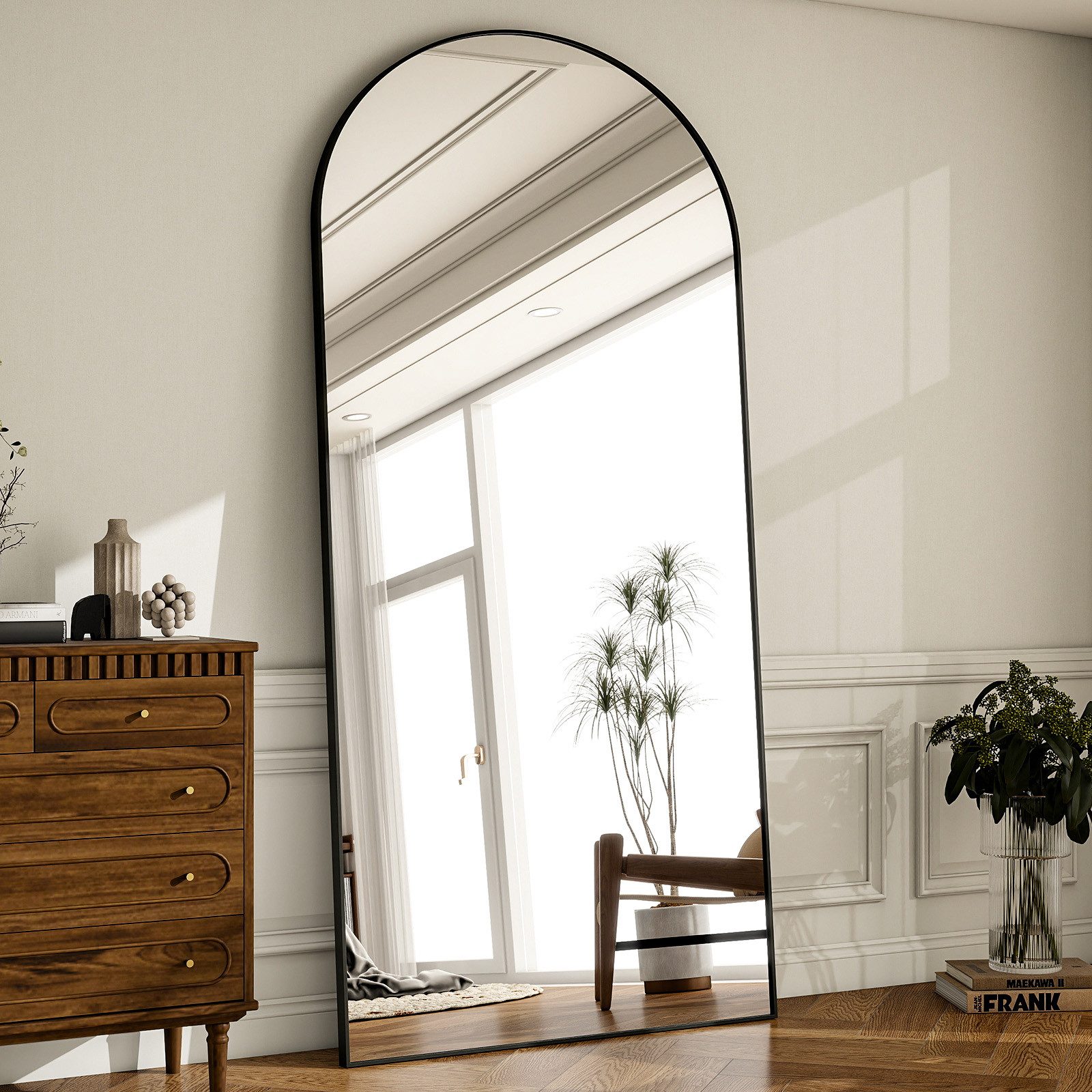 BEAUTYPEAK Standspiegel Bogenspiegel mit Alu-Rahmen (Wandspiegel erhältlich, verstärktes Glas, HD-Spiegelung)
