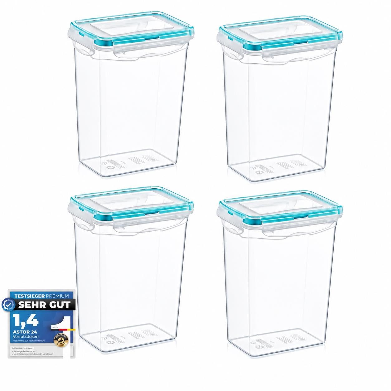 astor24 Frischhaltedose Frischhaltedosen Set mit Deckel Vorratsdose Gefrierdose Kunststoff, (4er Set, ineinander stapelbar, 4er Set Frischhaltedosen 1400 ml mit Deckel), 1400ml, 100% Luftdicht und Auslaufsicher, BPA-frei, Bruchsicher