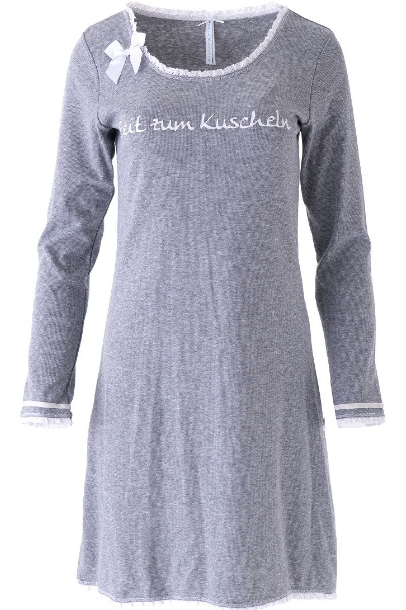 Louis & Louisa Schlafanzug Nachthemd Damen - ZEIT ZUM KUSCHELN - grau