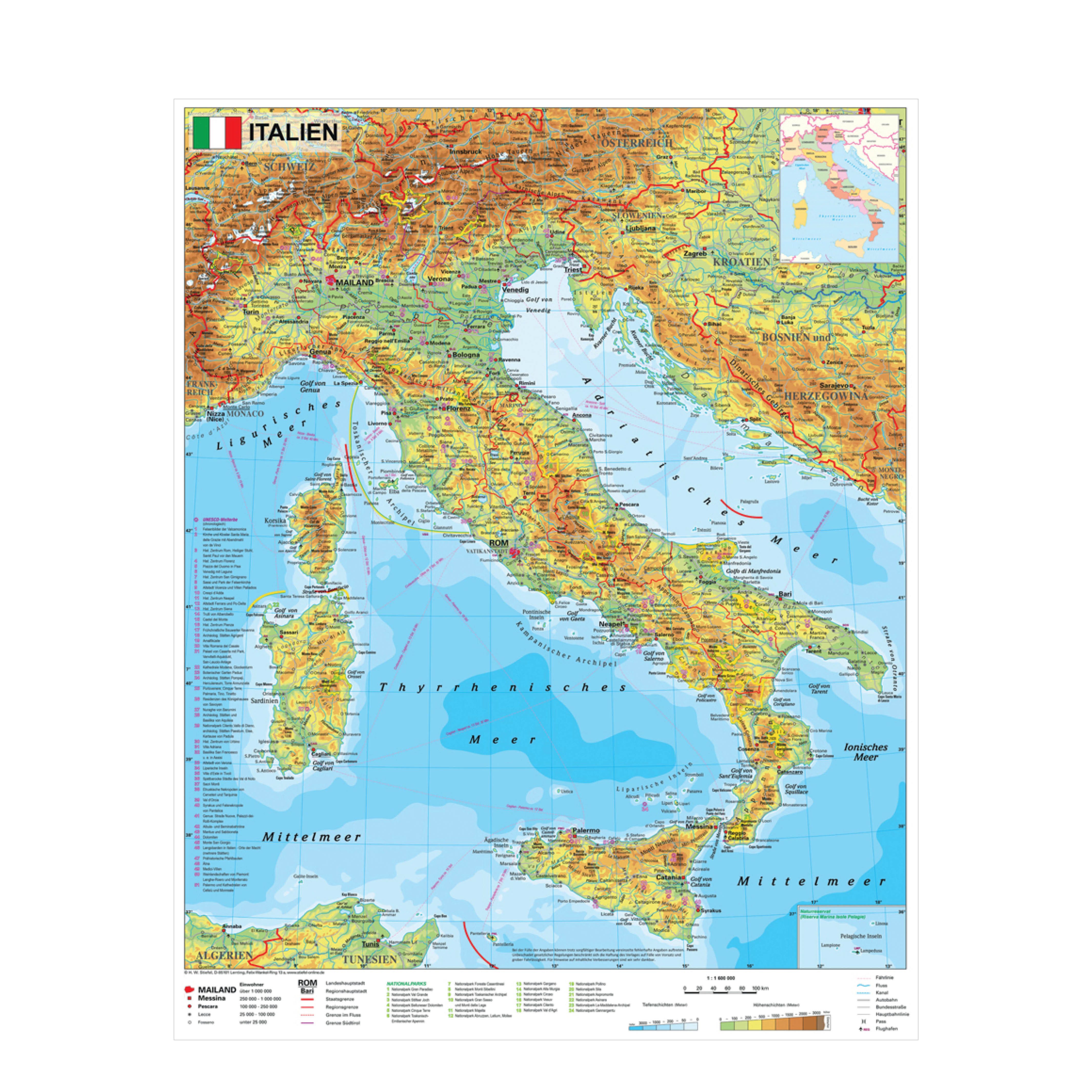 STIEFEL Poster Italien physisch mit UNESCO Welterbestätten und Nationalparks, OSTER-Aktion: Jetzt GRATIS Versand sichern!