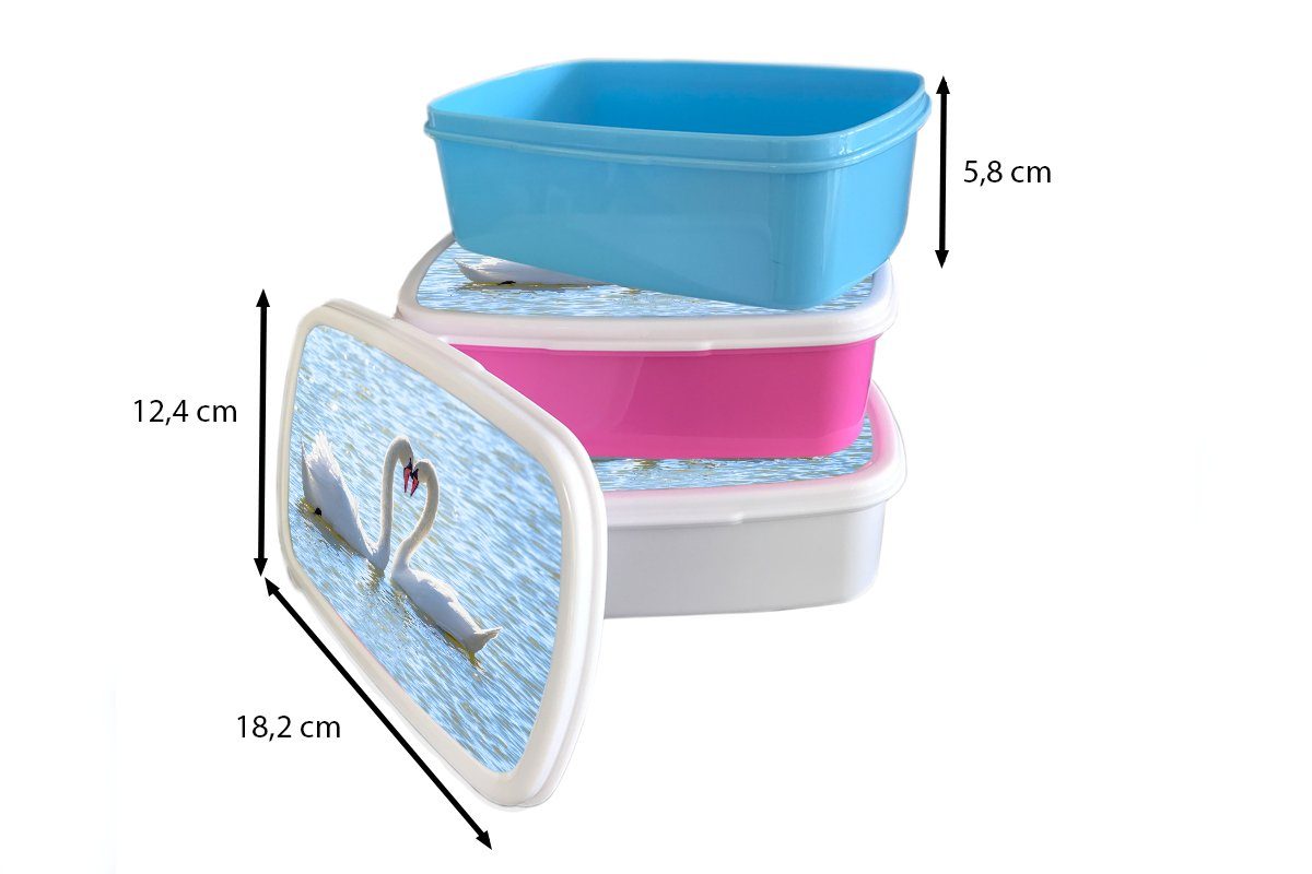 MuchoWow Lunchbox Vögel Kunststoff Kinder, Brotdose - Sonne, Liebe - Snackbox, für Mädchen, Kunststoff, (2-tlg), - Brotbox rosa Wasser Erwachsene, - Schwan