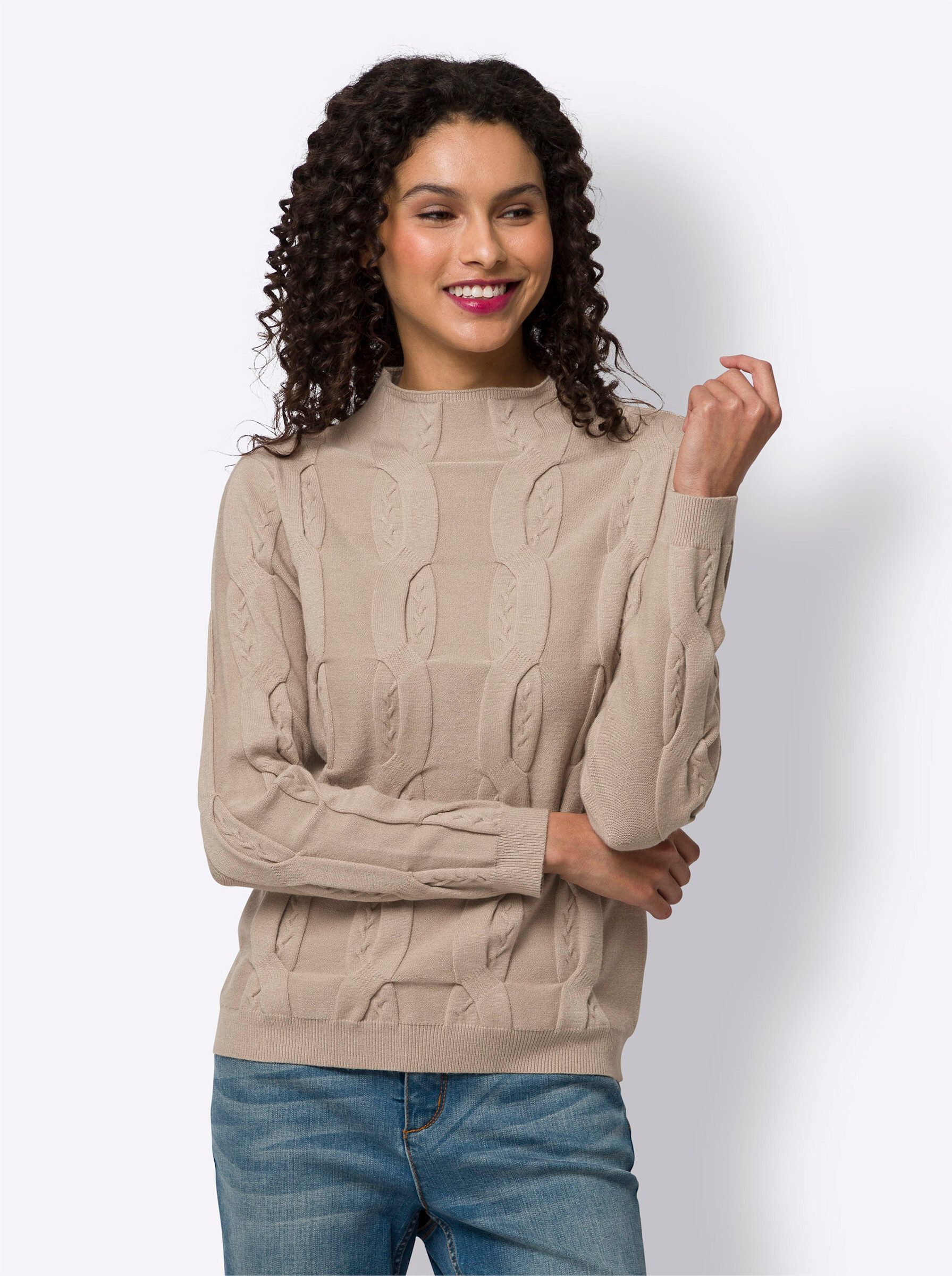 heine Strickpullover Stehkragen-Pullover Langarm Zopfmuster