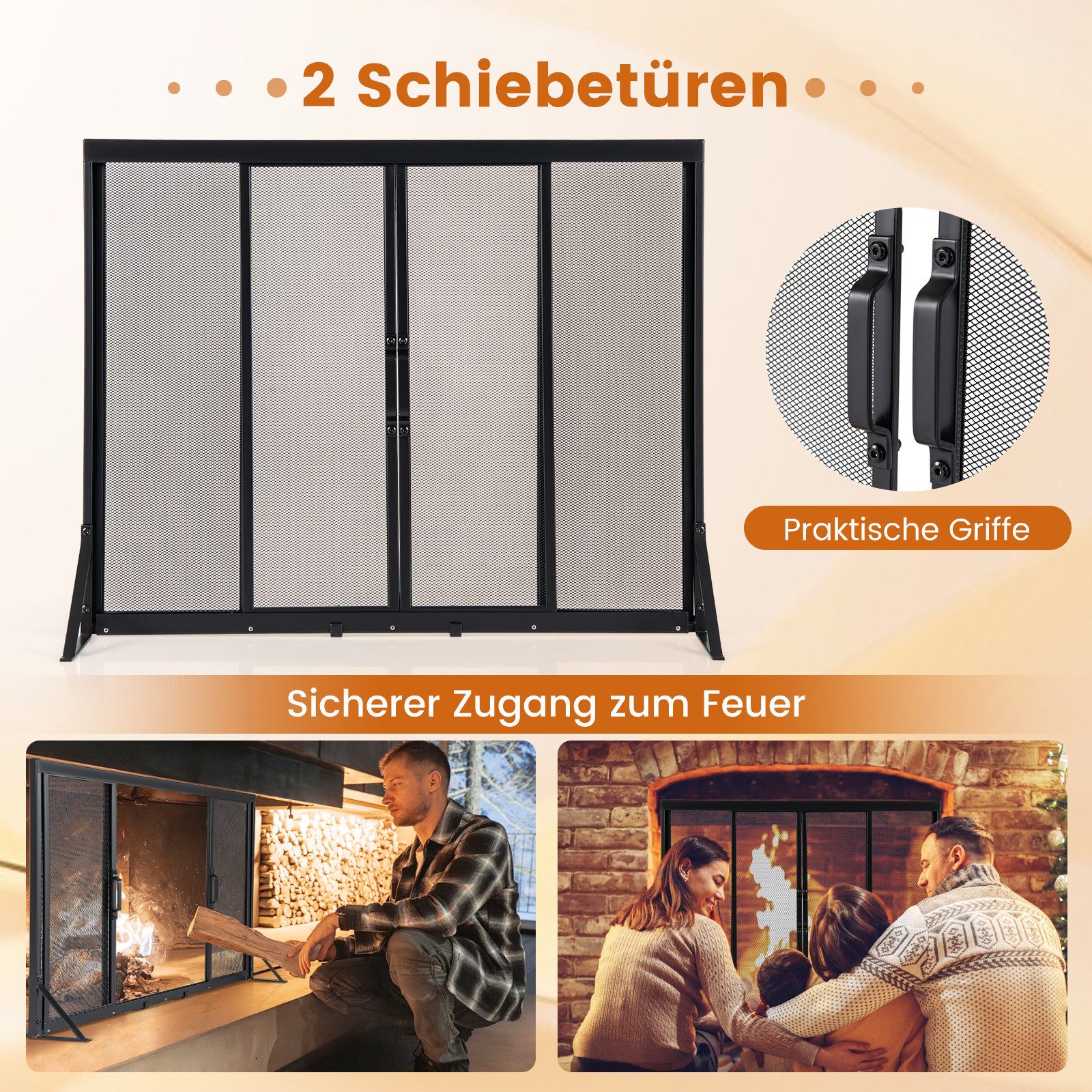 COSTWAY Kamingitter, Funkenschutzgitter mit Schiebetüren 89x72cm