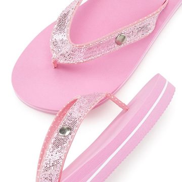 Venice Beach Badezehentrenner Sandale, Pantolette, Badeschuh ultraleicht mit Glitzerband VEGAN