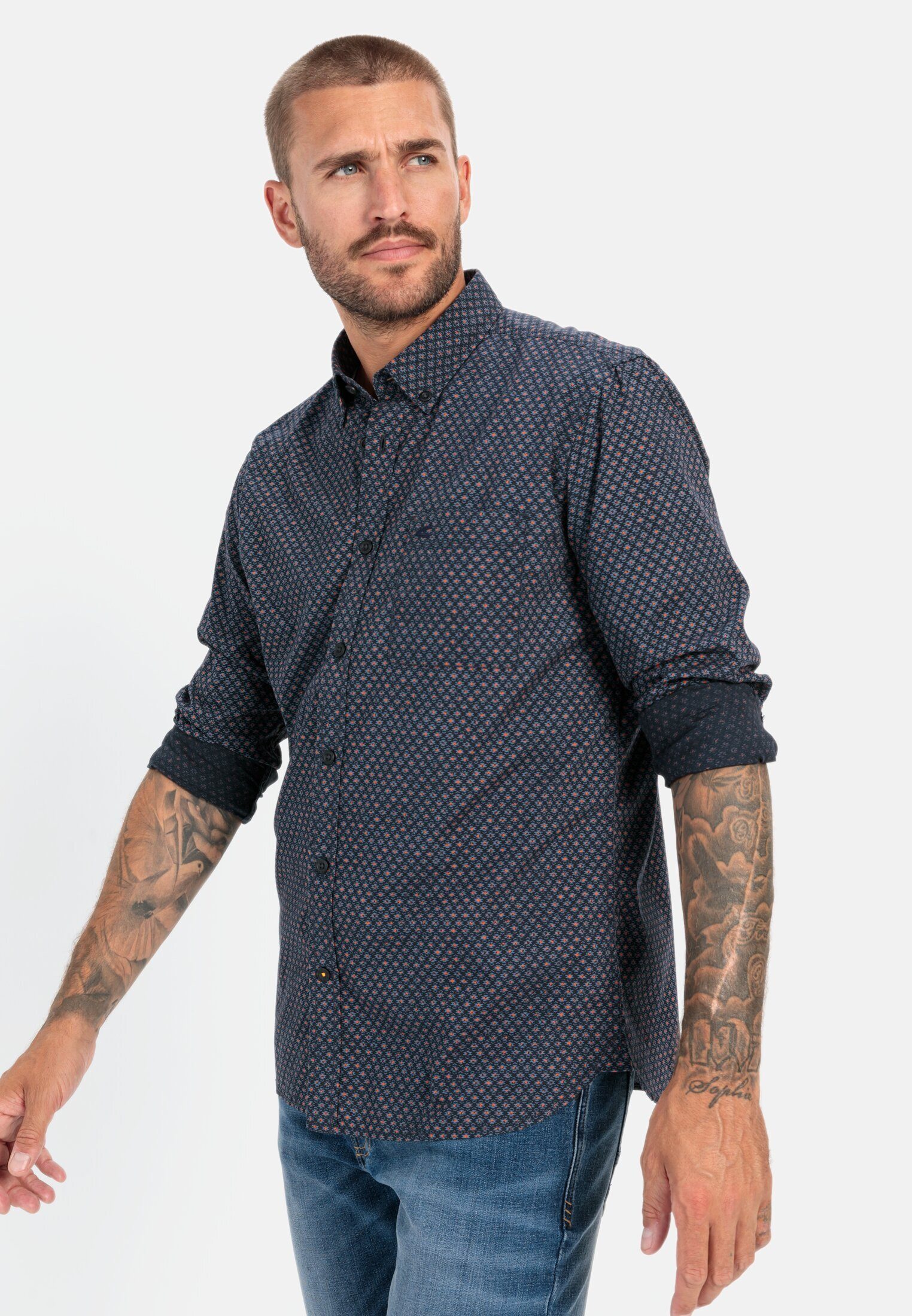 camel active Langarmhemd mit Minimal-Print Langarm Button-Down Button-Down günstig online kaufen