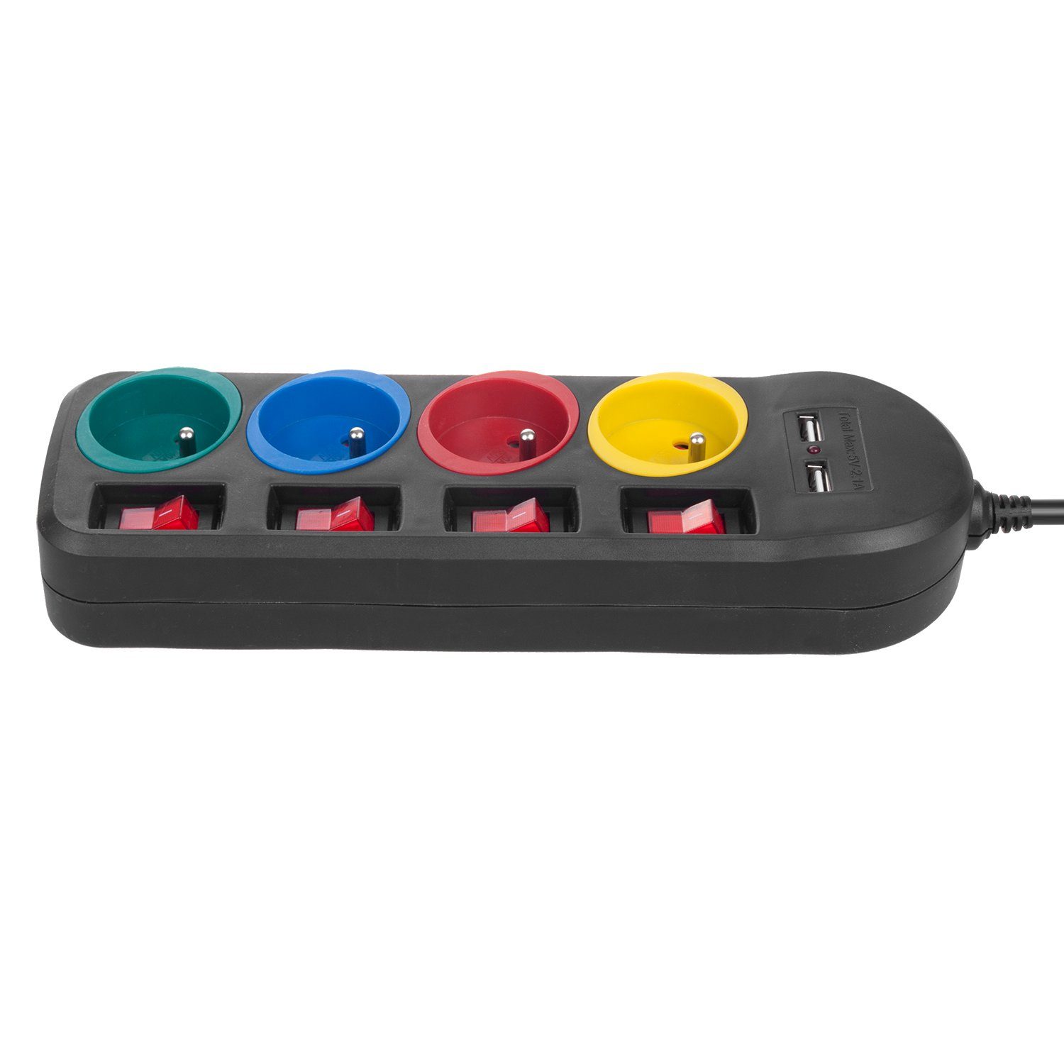 Maclean MCE229 Steckdosenleiste 4-fach (Ein- / Ausschalter, USB-Anschlüsse, separate Ein- / Ausschalter, Kindersicherung, Kabellänge 1.5 m), 4-Steckdosen-Verlän – Bild 3 von 5