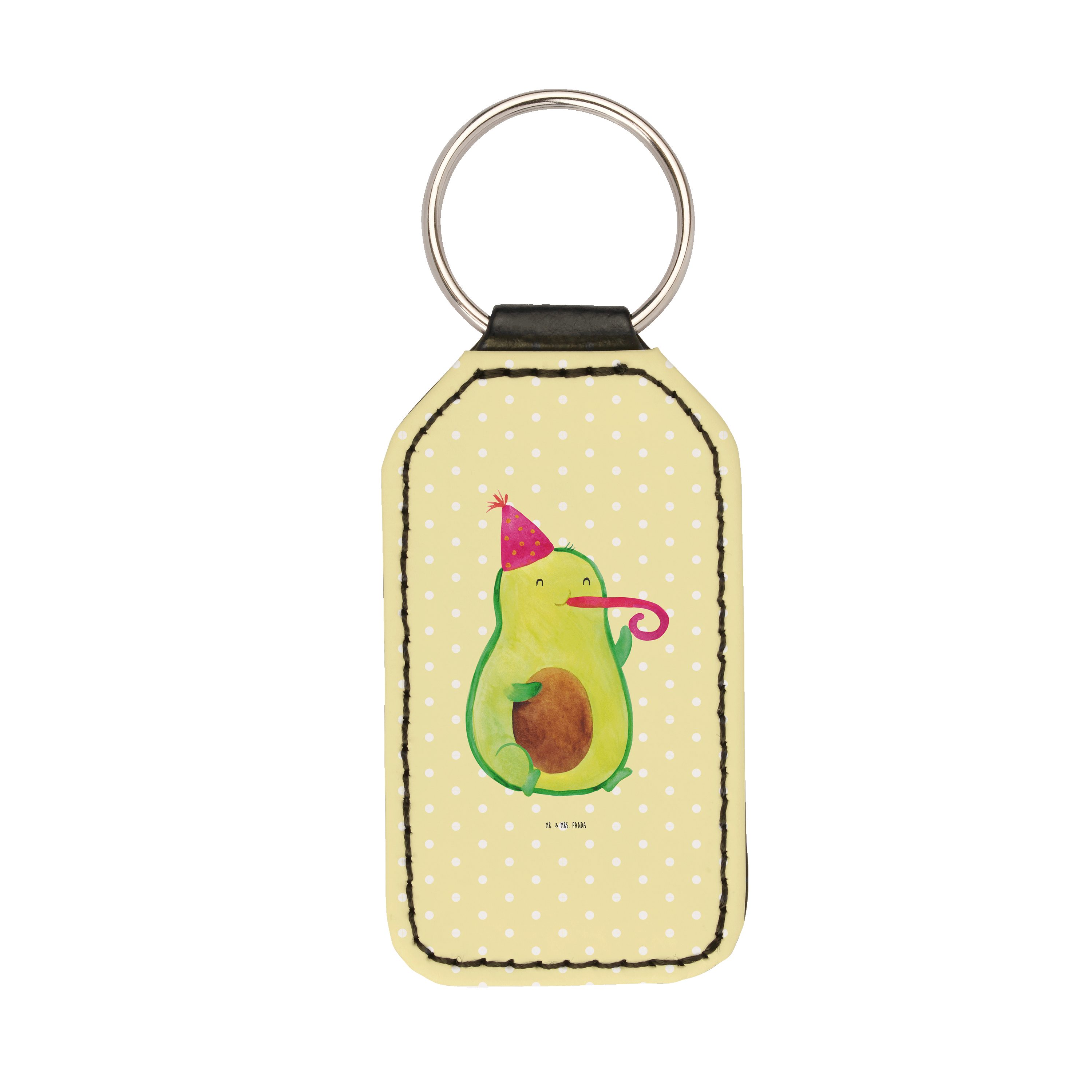 Mr. & Mrs. Panda Schlüsselanhänger Avocado Partyhupe - Gelb Pastell - Geschenk, Schlüsselanhänger, Glück (1-tlg)
