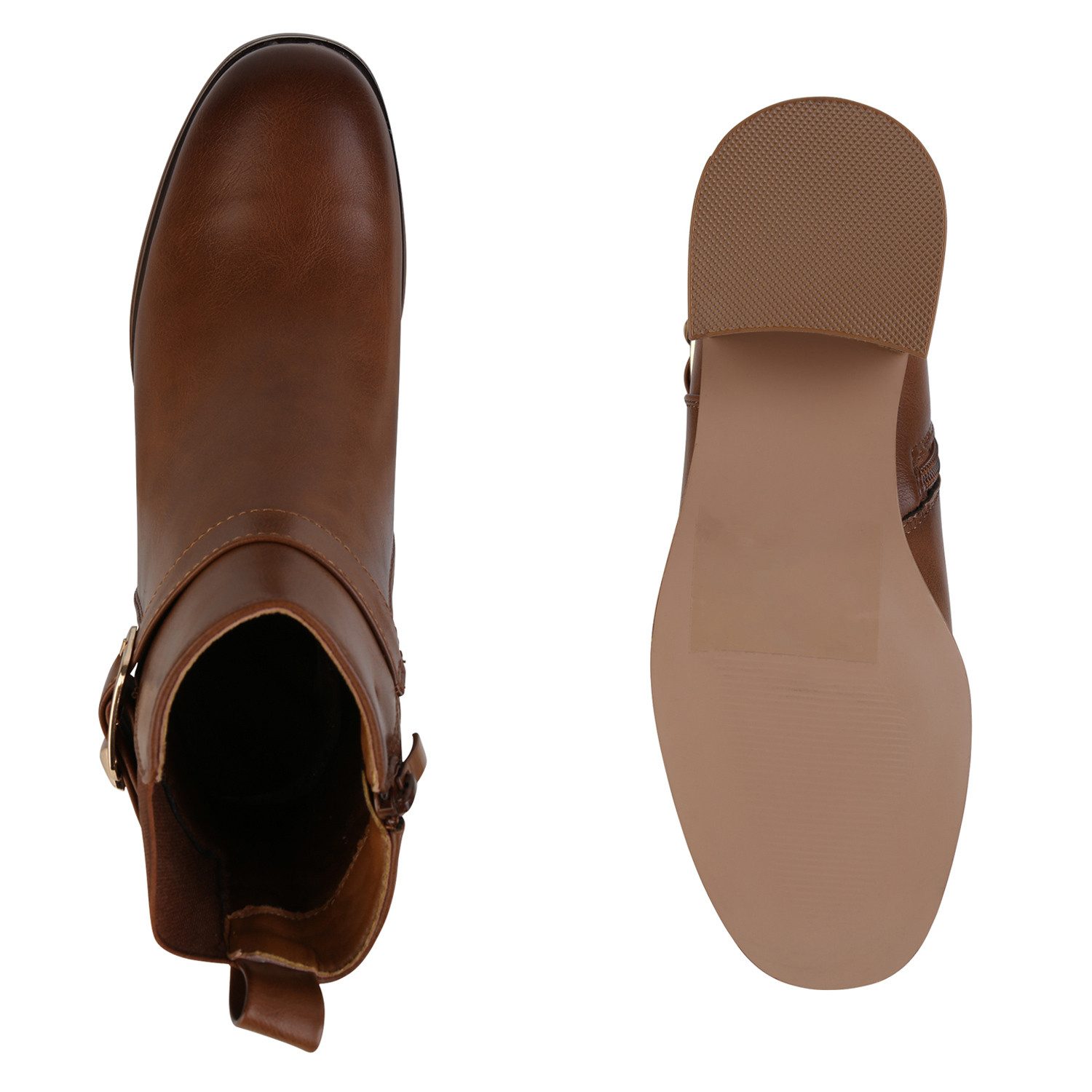 VAN HILL 841394 Bikerboots Damen Biker Boots Stiefeletten Schnallen Holzopt günstig online kaufen