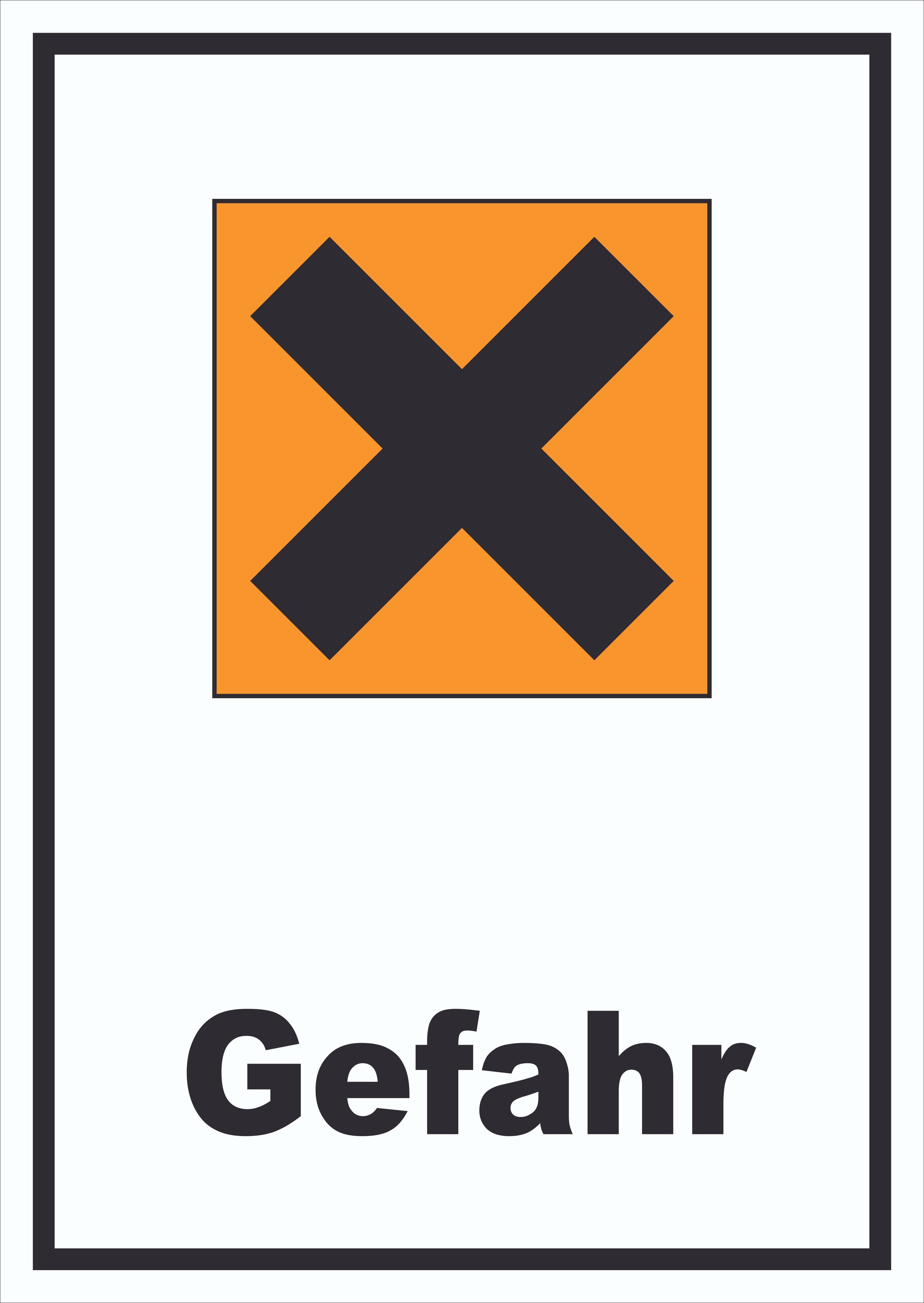 Hinweisschild Schild Gefahrensymbol Gesundheitsschädlich Gefahr Kreuz hochkant