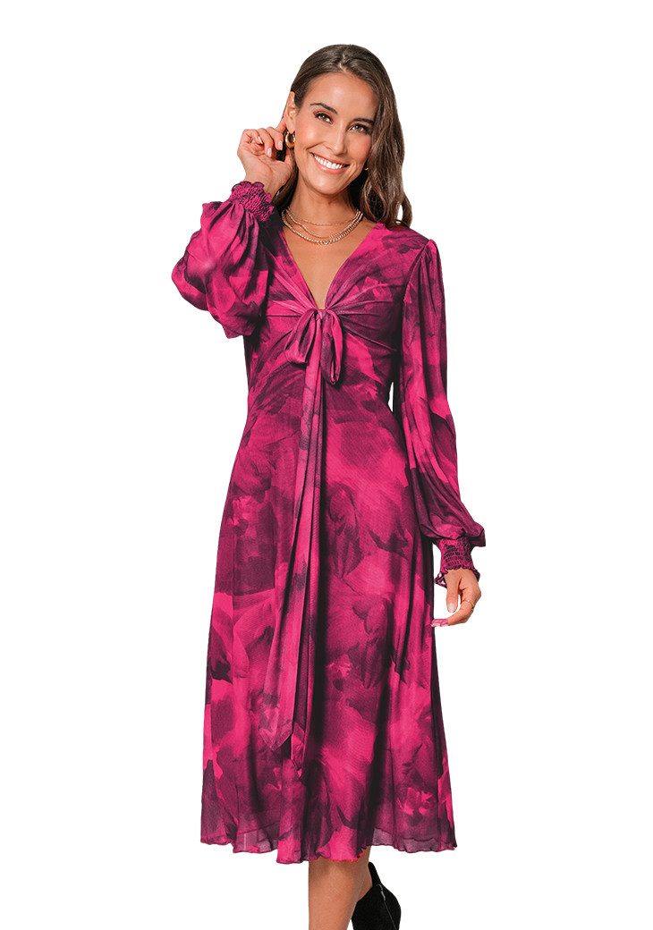 Midikleid mit verdrehten Laternenärmeln