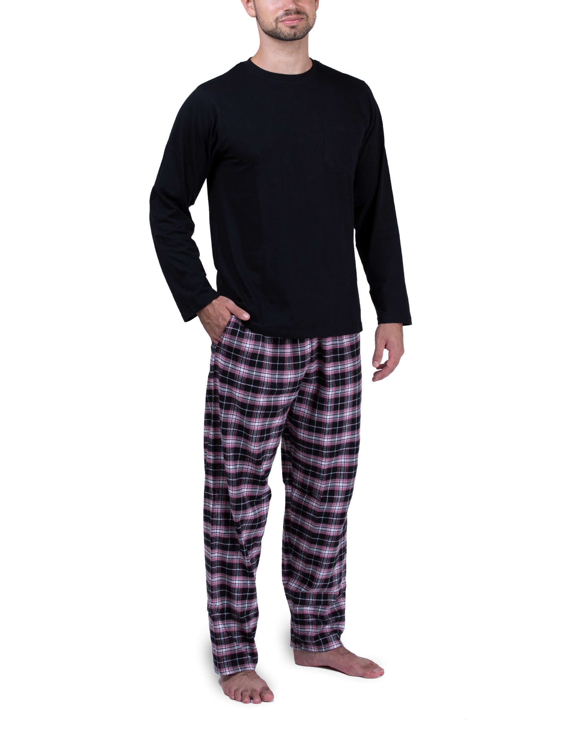 Moonline Pyjama Herren Schlafanzug mit Flanellhose