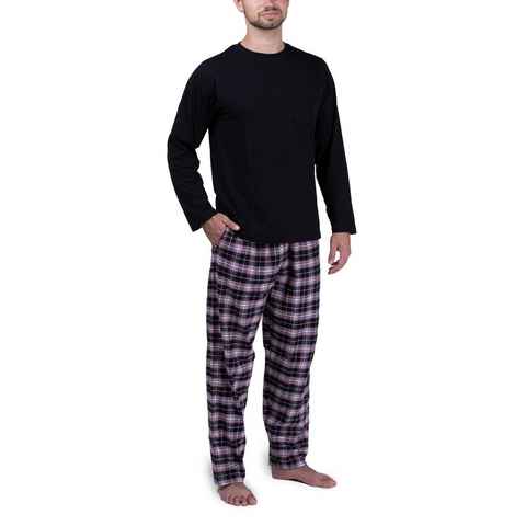 Moonline Pyjama Herren Schlafanzug mit Flanellhose