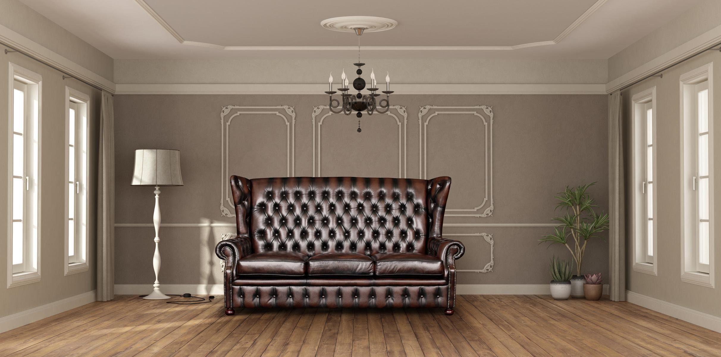 Salottini Chesterfield-Sofa 3er Sofa Chesterfield 3-Sitzer Couch Nora VOLLLEDER braun, Handarbeit