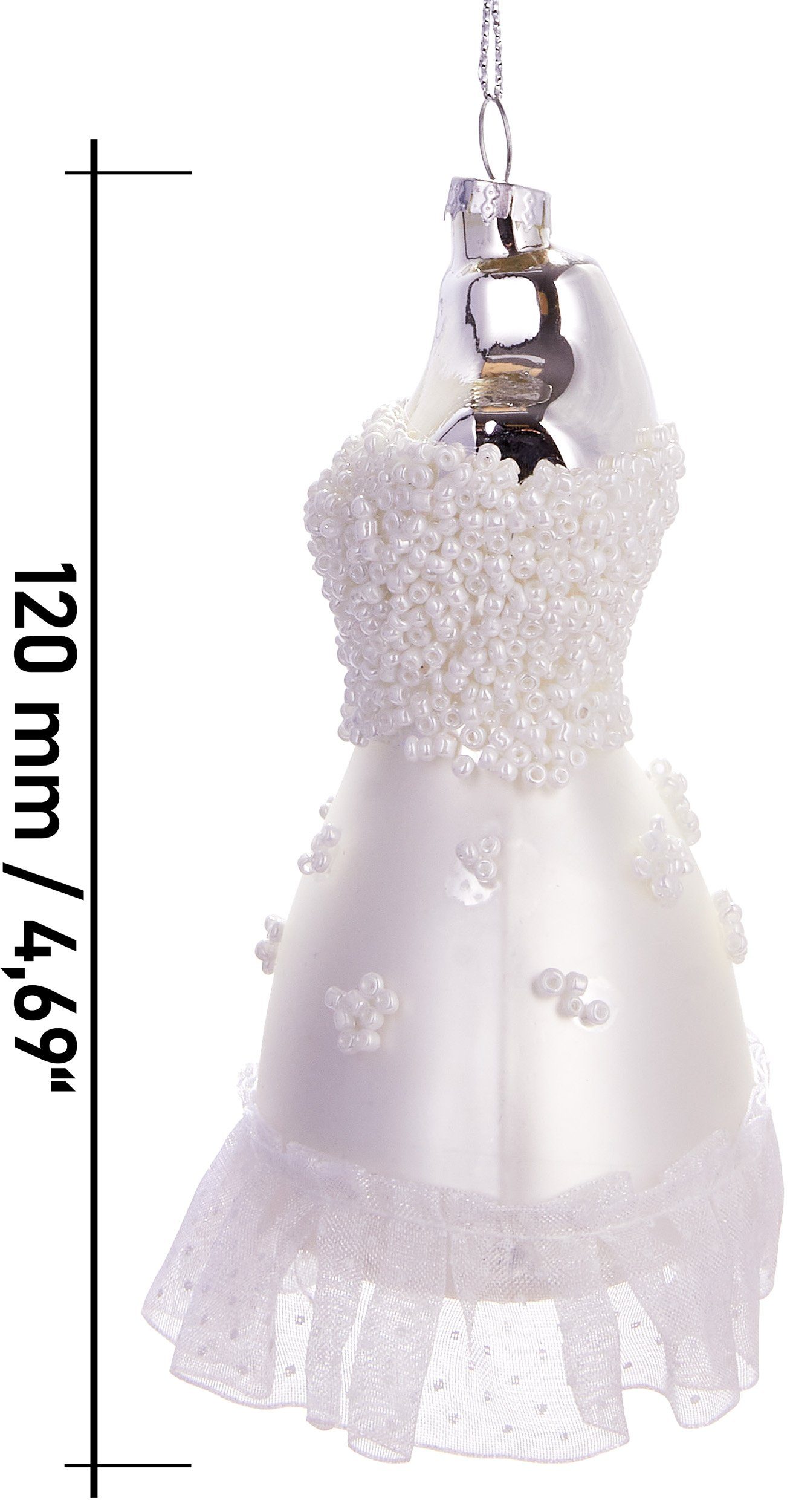 aus Unikat mundgeblasenes Weihnachtsdekoration Brautkleid, 12 elegante BRUBAKER Weihnachtskugel - Glas, Christbaumschmuck cm Weißes Handbemalte