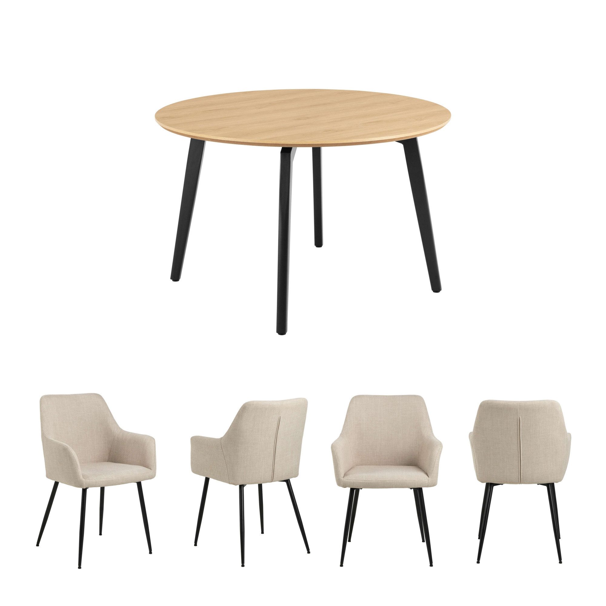 ACTONA GROUP Esszimmer-Set Essgruppe, Speisetisch mit Wohnzimmerstühlen, (Set, 5-St., 1x Tisch + 4x Stühle), 1x Tisch + 4x Stühle