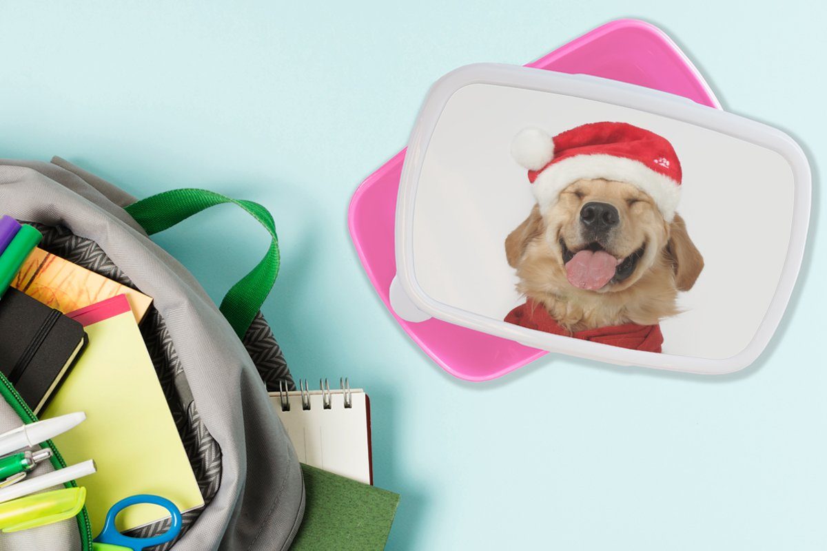 MuchoWow Lunchbox Hund - Lustig Kunststoff Kunststoff, - für Lachen (2-tlg), Erwachsene, rosa - Brotbox Mädchen, Kinder Brotdose Kinder, Jungen - - Snackbox, Mädchen