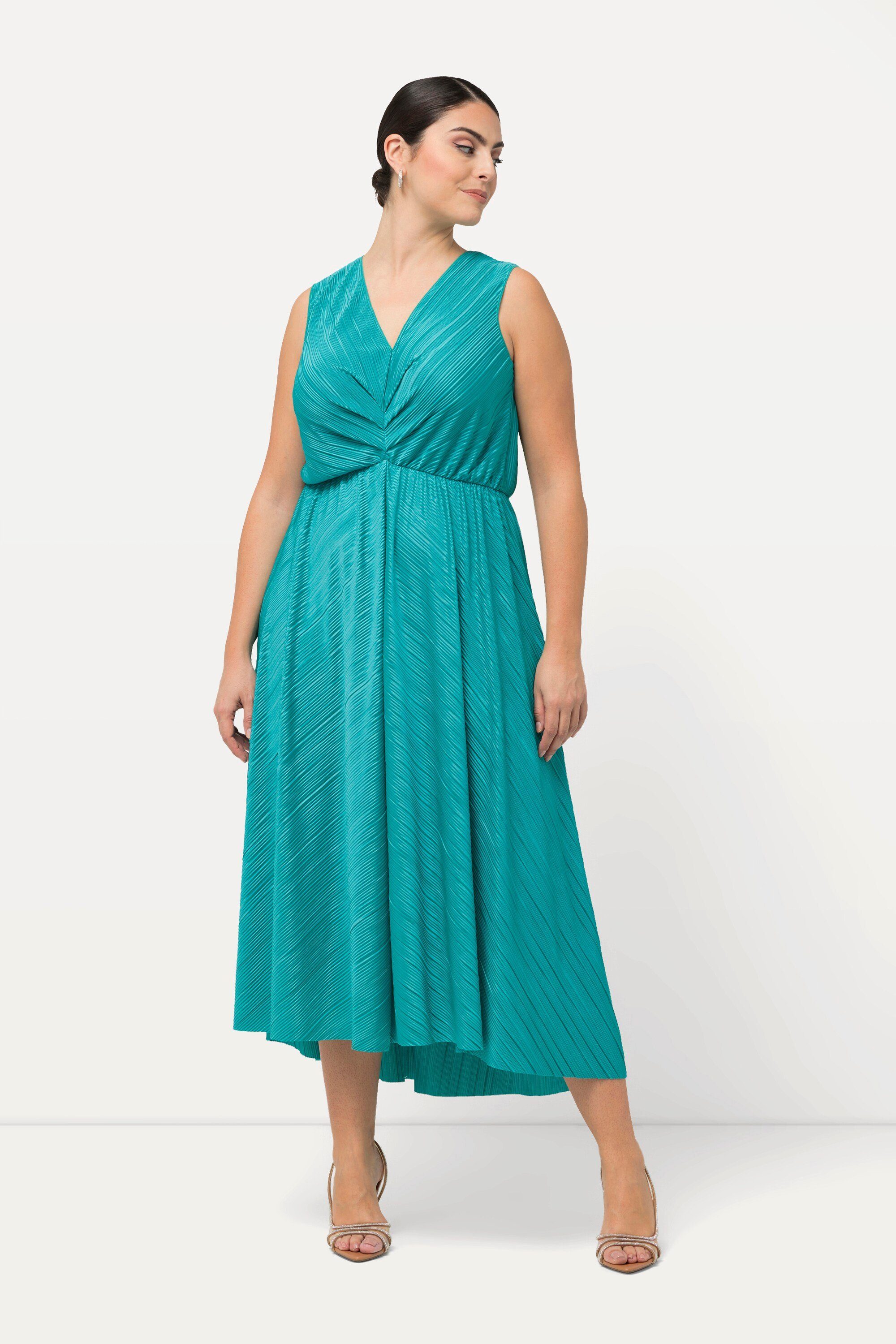 Ulla Popken Maxikleid Plissee-Maxikleid drapiert V-Ausschnitt günstig online kaufen