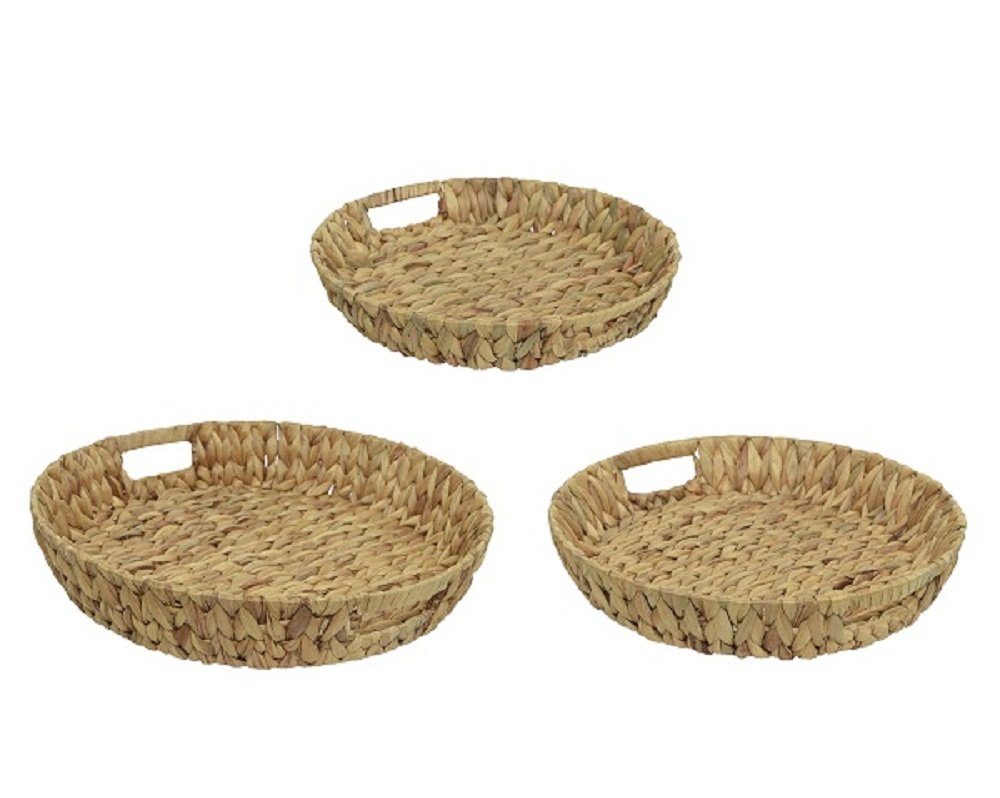 Servierplatte Dekotablett Wasserhyazinthe natur rund 3er Set