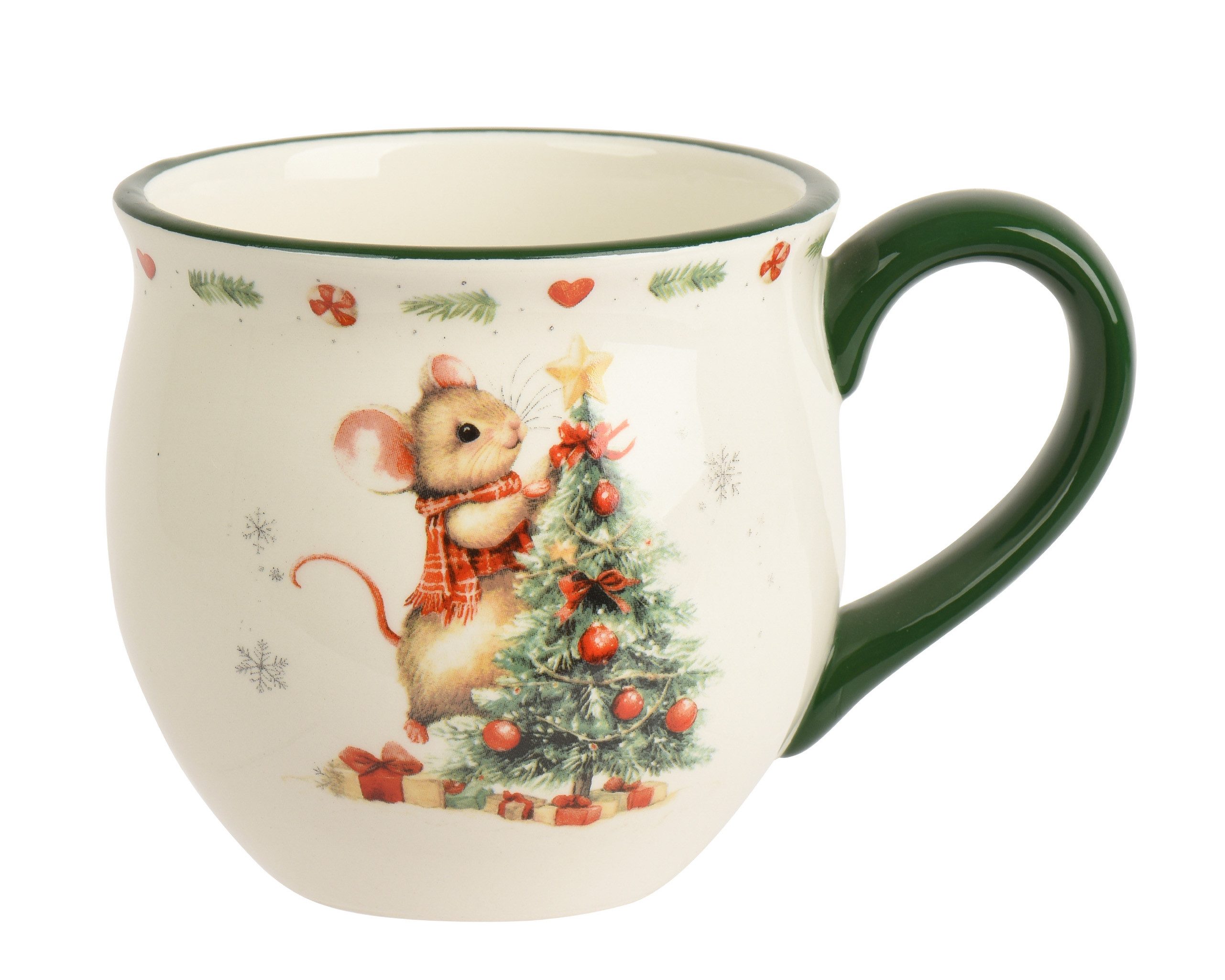 Kaemingk Tasse, Keramik, Tasse Keramik 9cm Weihnachtsmaus mit Tannenbaum Motiv Weiß / Bunt
