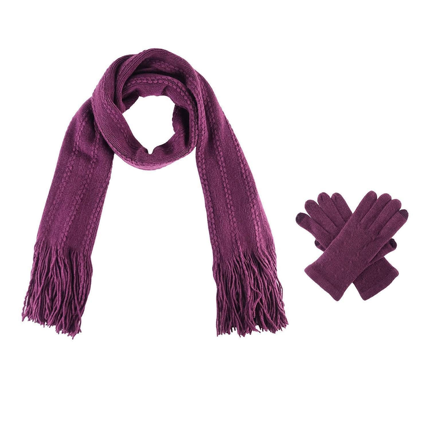 LuxusKollektion Strickschal Schal & Handschuh Set Grape Wine, (1-St)