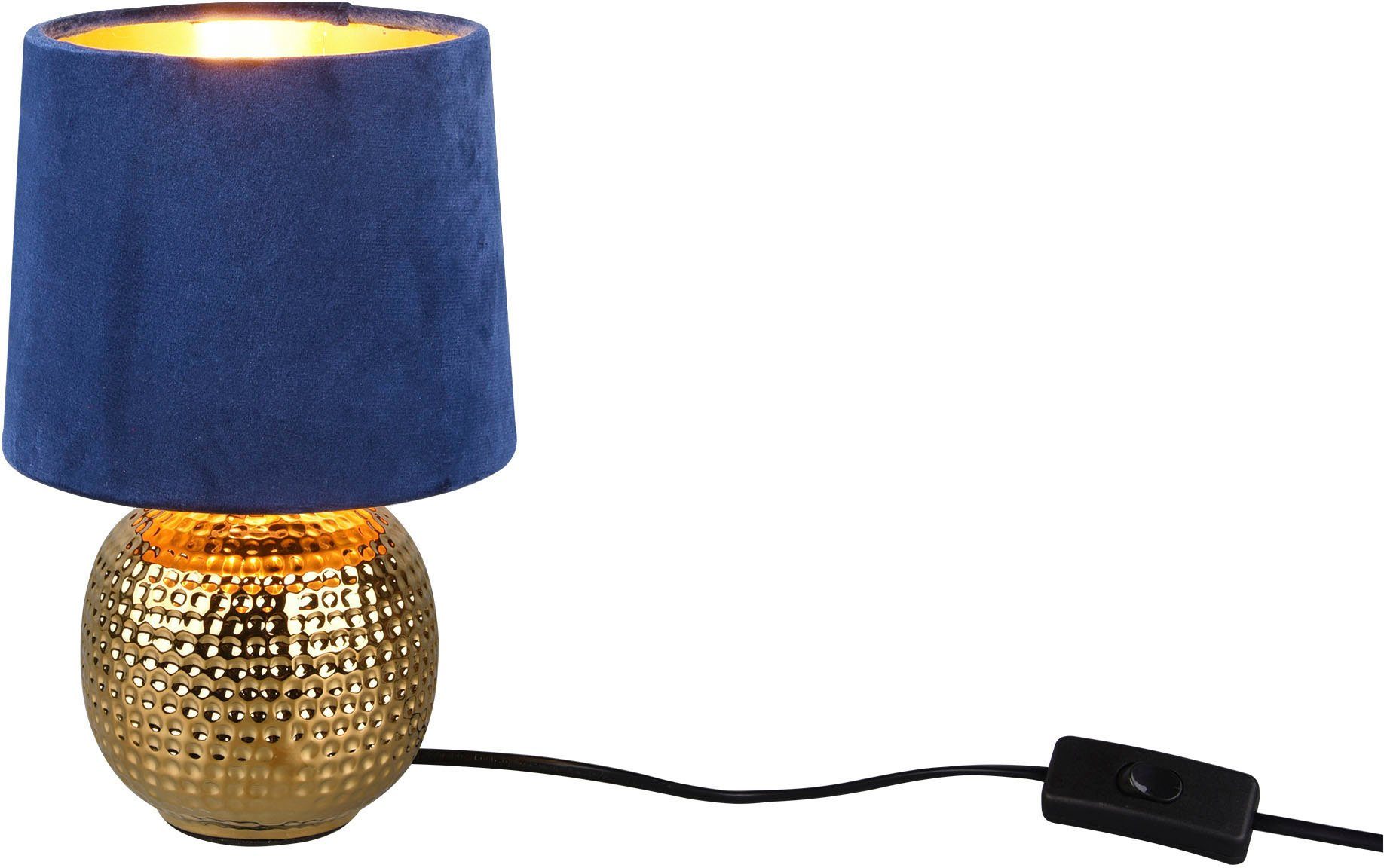 ohne Schreibtischlampe Leuchten Keramik blau Samtschirm Nachttischlampe, Fuß TRIO gold Sophia, Leuchtmittel, mit