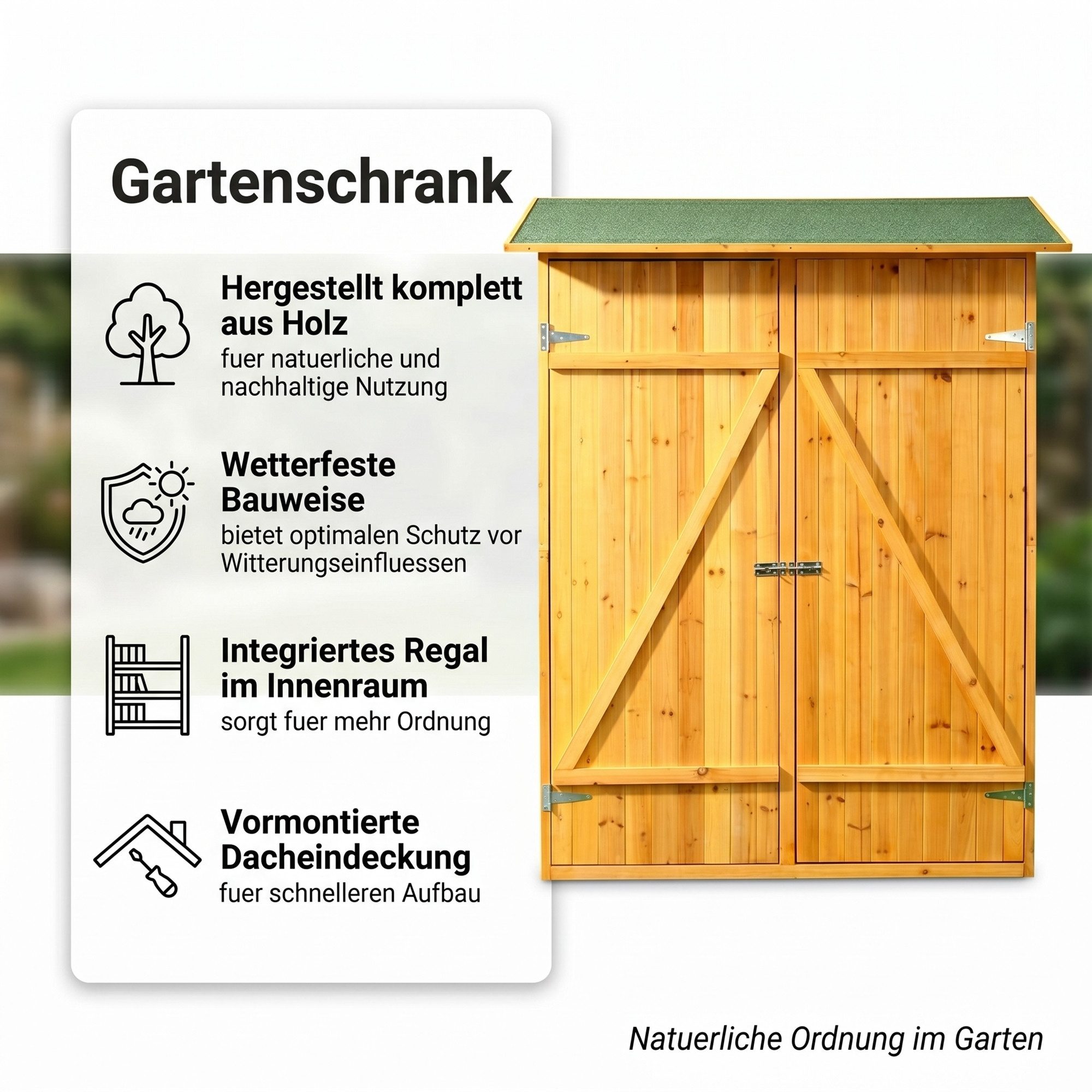 Mucola Gerätehaus Gerätehaus Geräteschuppen Gartenschrank Geräteschrank Holz Gartenhaus, BxT: 140x75 cm, (Stück, Premium-Gartenschrank), Witterungsbeständig