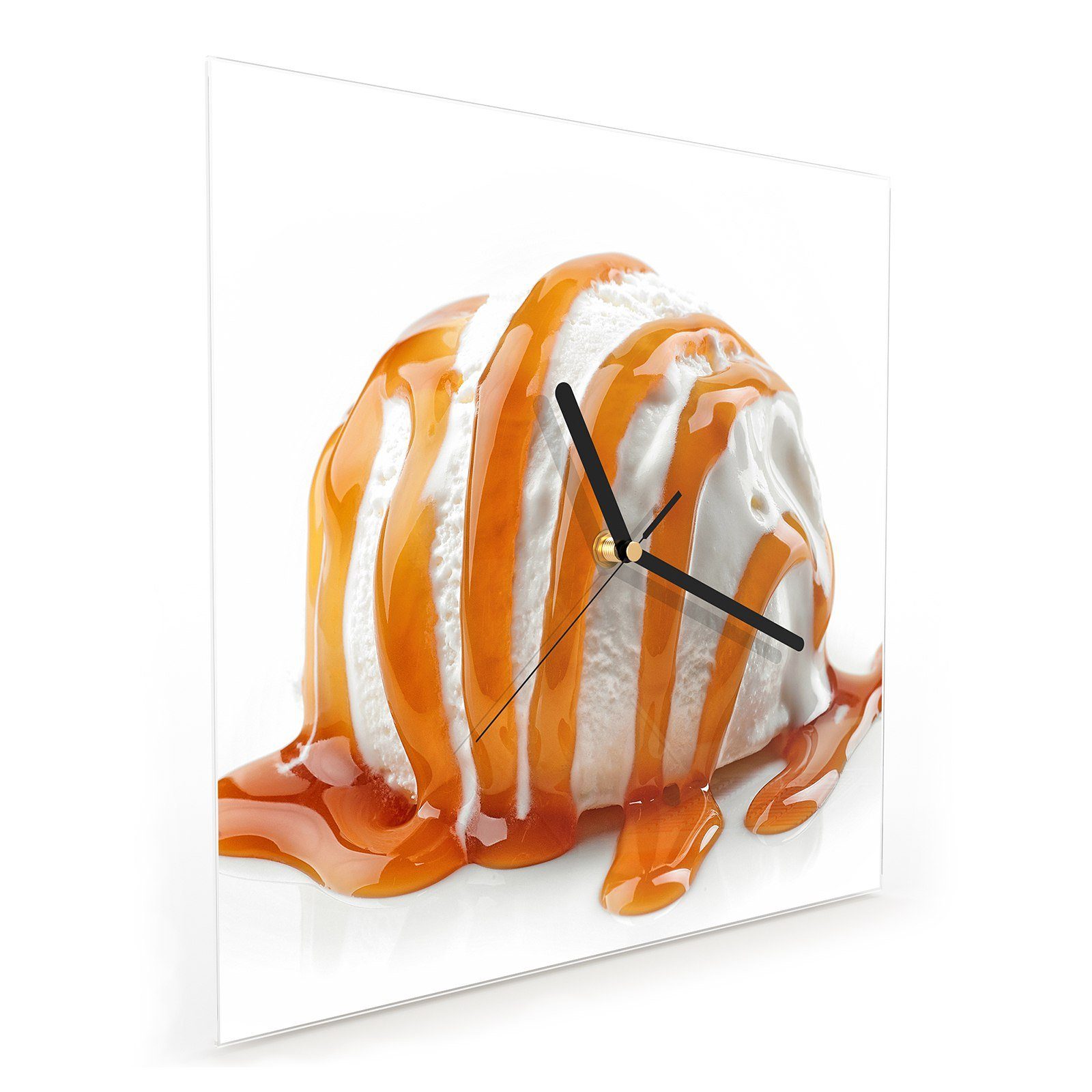 Glasuhr mit Eis Wanduhr Wanduhr cm mit Primedeco 30 x 30 Motiv Wandkunst Größe Karamellsauce